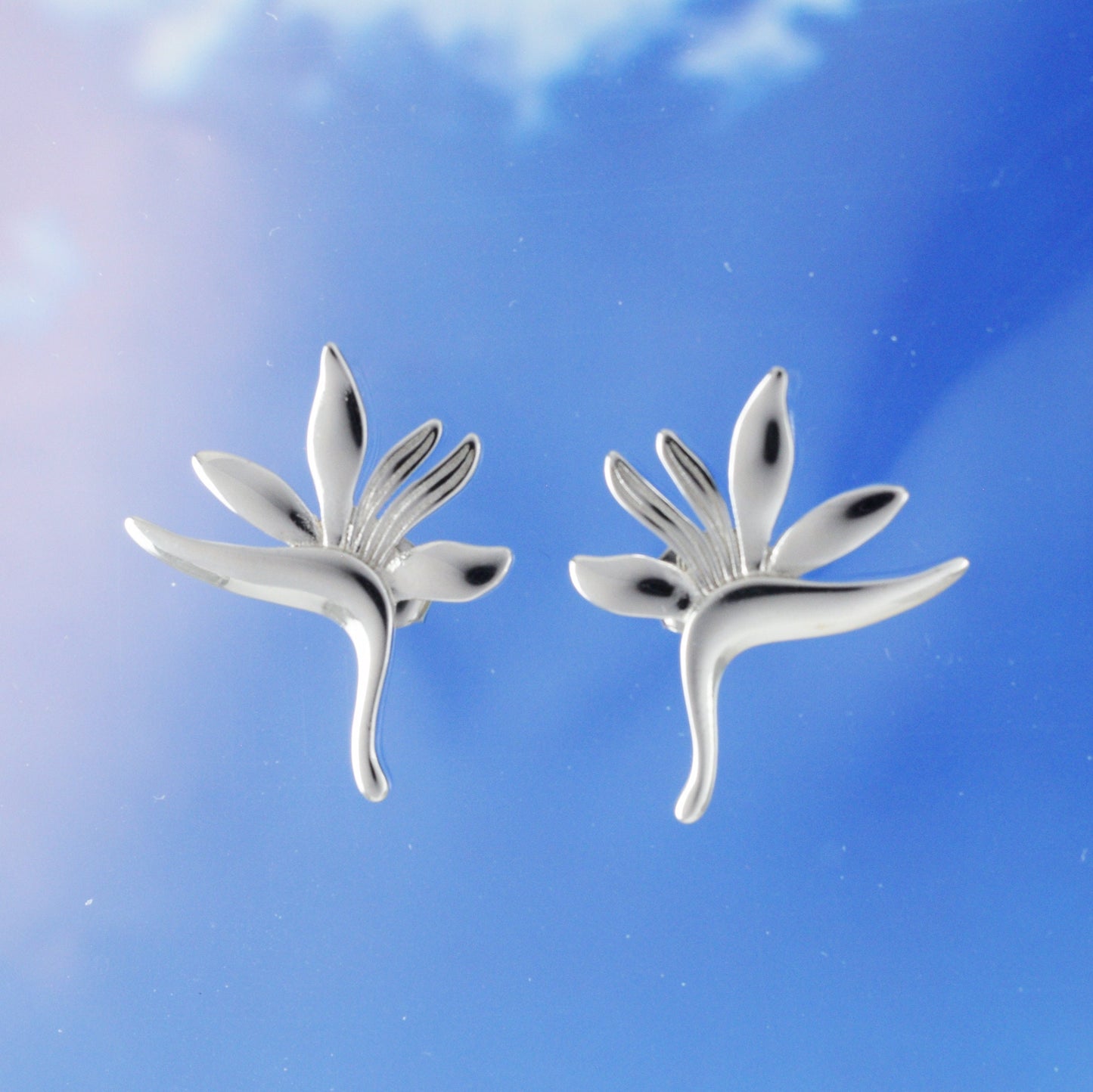 Hawaiian Large Bird of Paradise Earrings, Sterling Silver Bird of Paradise Stud Earrings, Christmas Anniversary Birthday Mom Gift