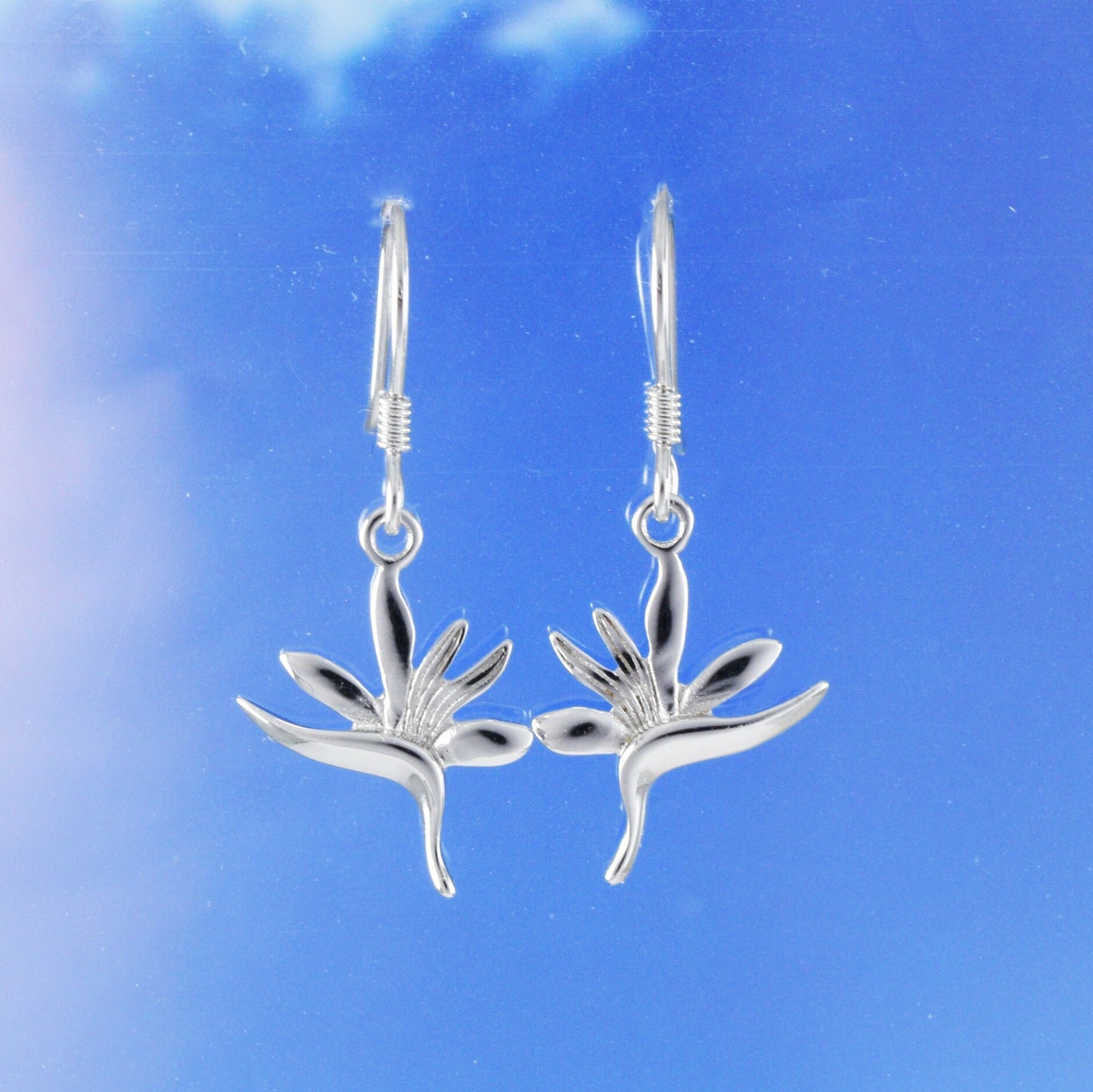 Hawaiian Bird of Paradise Earrings, Sterling Silver Bird of Paradise Dangle Earrings, Christmas Anniversary Birthday Mom Gift