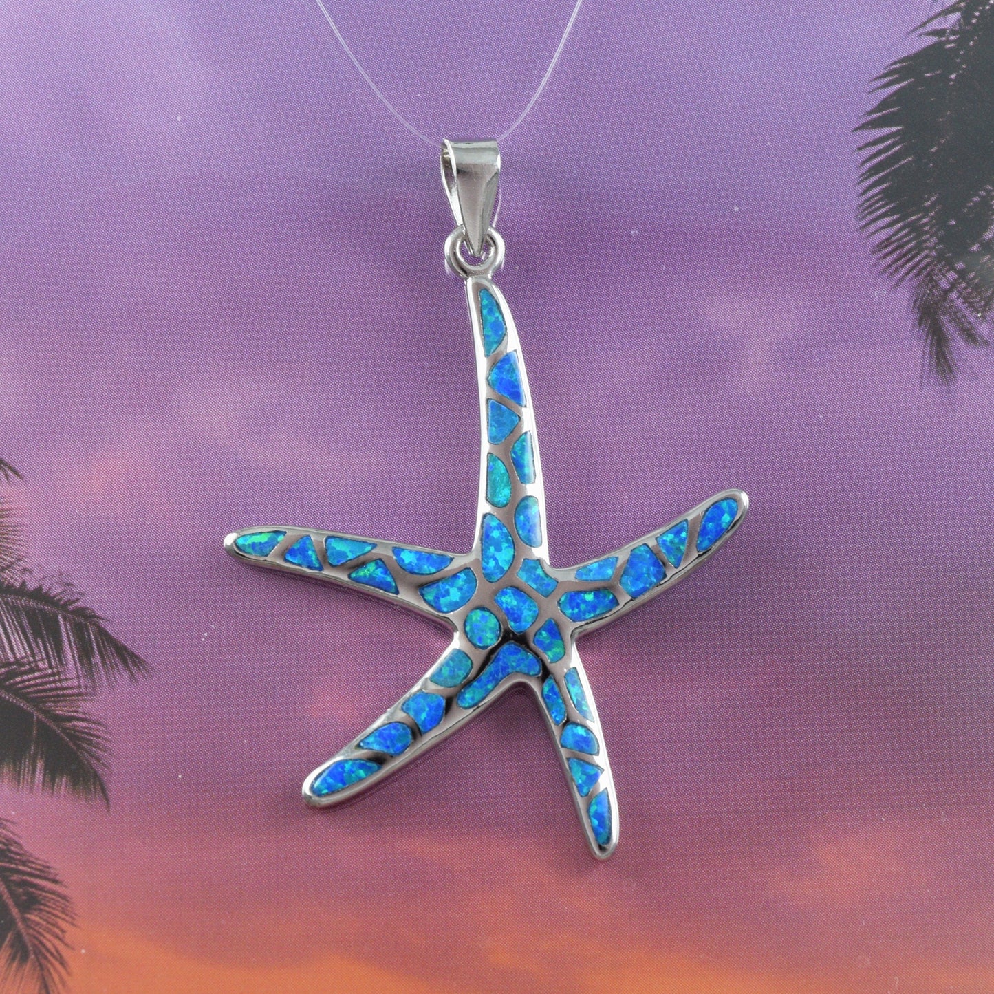 X-Large Hawaiian Blue Opal Starfish Pendant, Sterling Silver Blue Opal Star Fish Pendant, N8376 Birthday Mom Gift, Statement PC