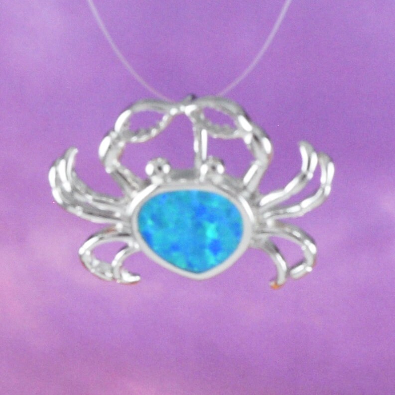 Hawaiian Blue Opal Crab Pendant, Sterling Silver Blue Opal Crab Pendant, N8380 Birthday Mother Mom Gift, Statement PC