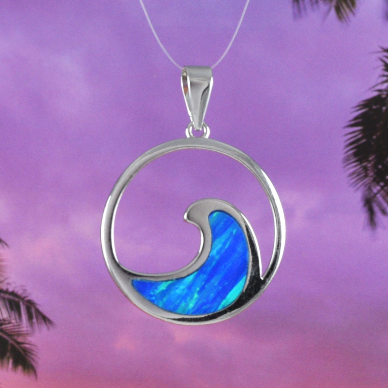 Hawaiian Large Blue Opal Ocean Wave Pendant, Sterling Silver Blue Opal Wave Pendant, N8382 Birthday Mom Mother Gift