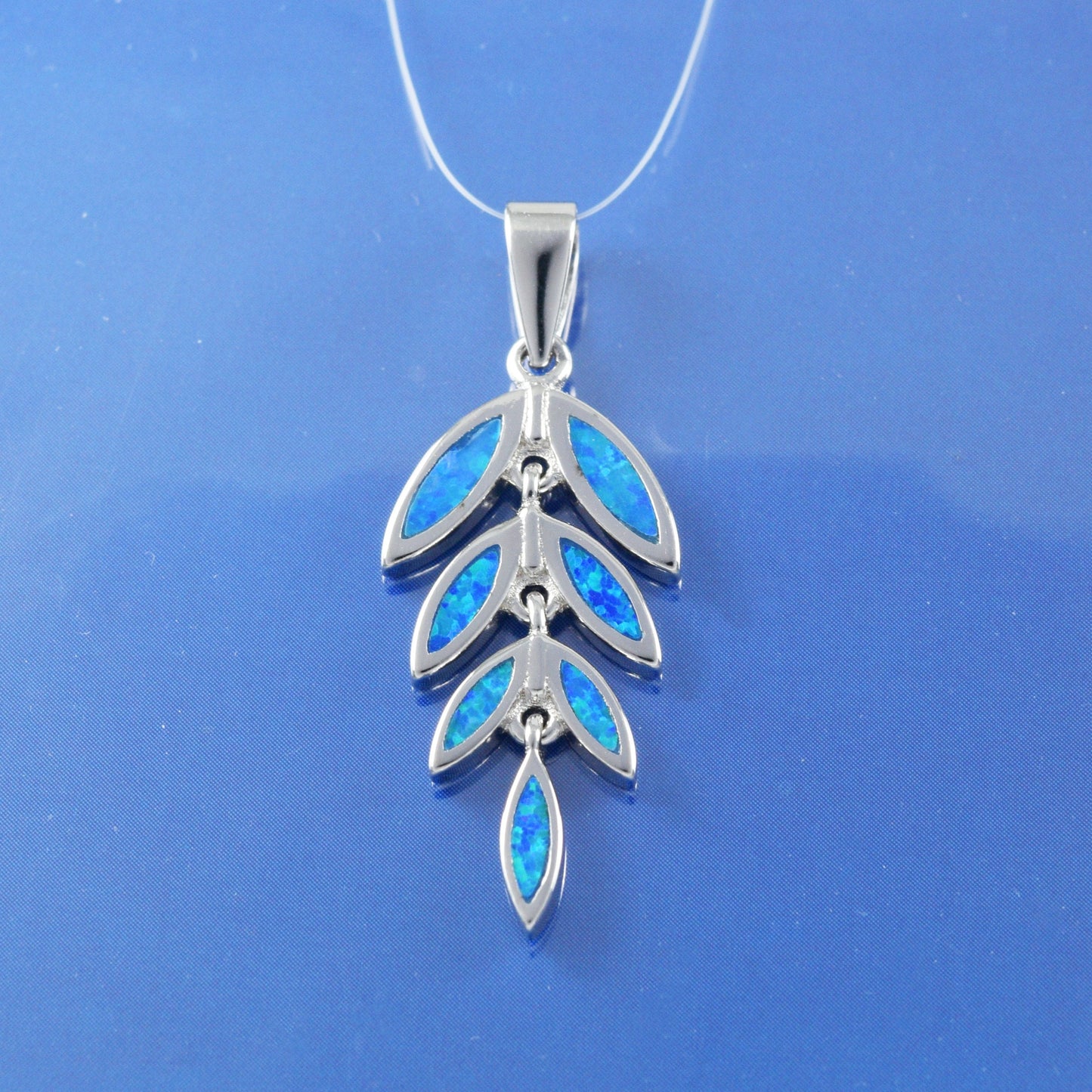 Hawaiian Blue Opal Maile Leaf Pendant, Sterling Silver Blue Opal Maile Leaf Pendant, Christmas Anniversary Birthday Mom Gift