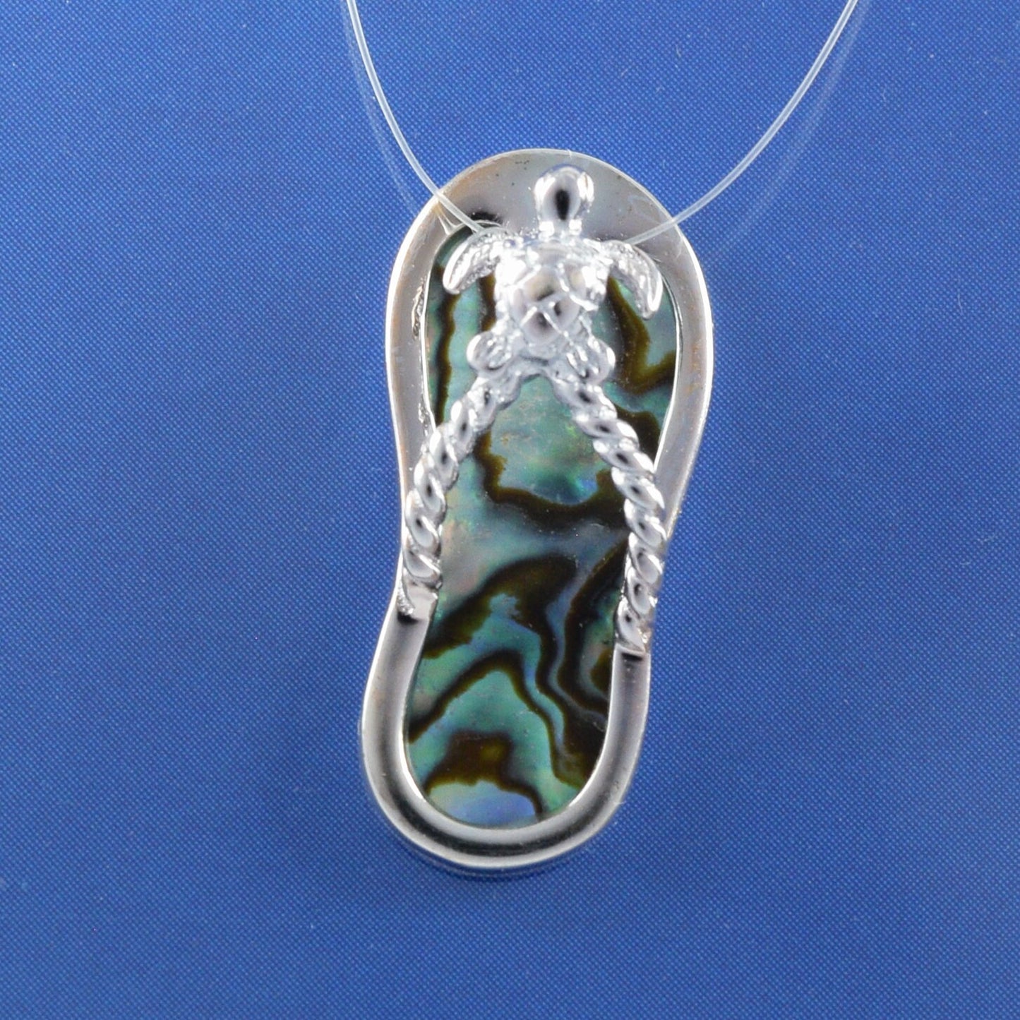 Hawaiian Genuine Paua Shell Sea Turtle Slipper Pendant, Sterling Silver Turtle Sandal Charm Pendant, Christmas Birthday Mom Gift