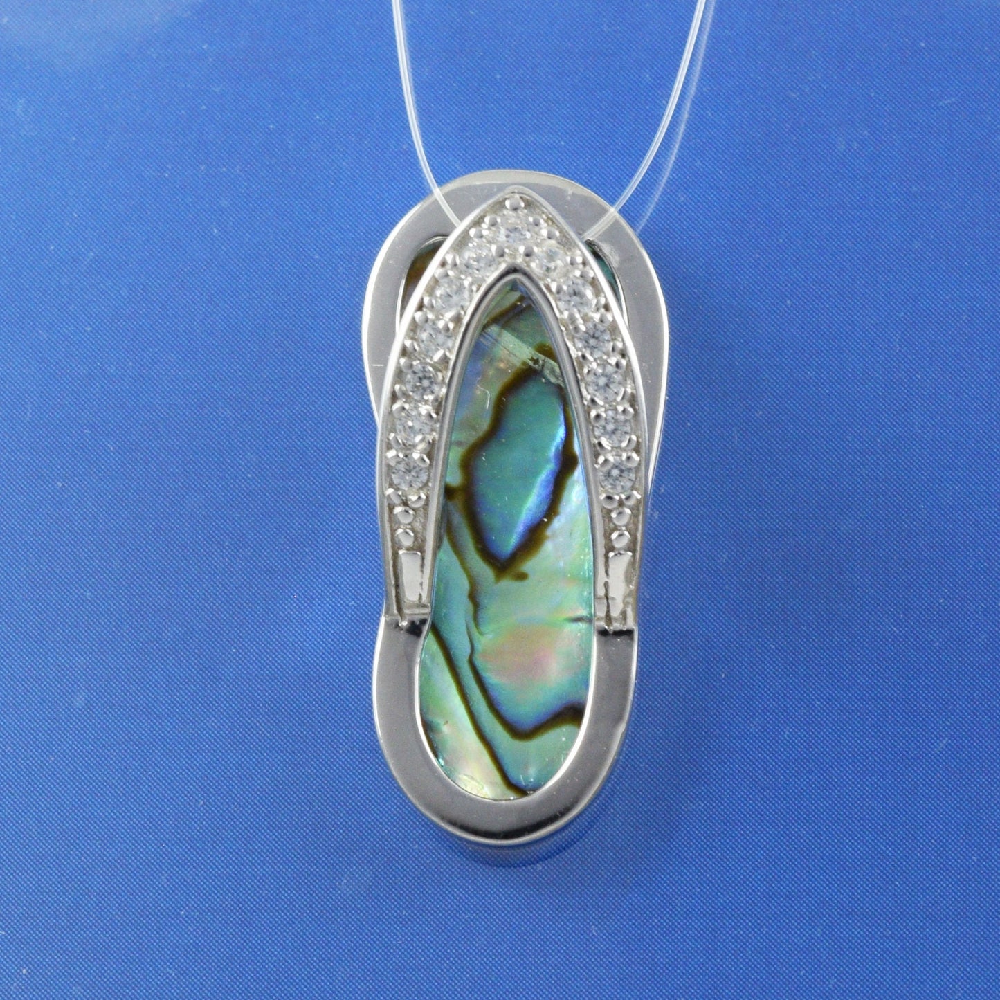 Hawaiian Large Genuine Paua Shell Slipper Pendant, Sterling Silver Abalone MOP Sandal Charm Pendant, Christmas Birthday Mom Gift