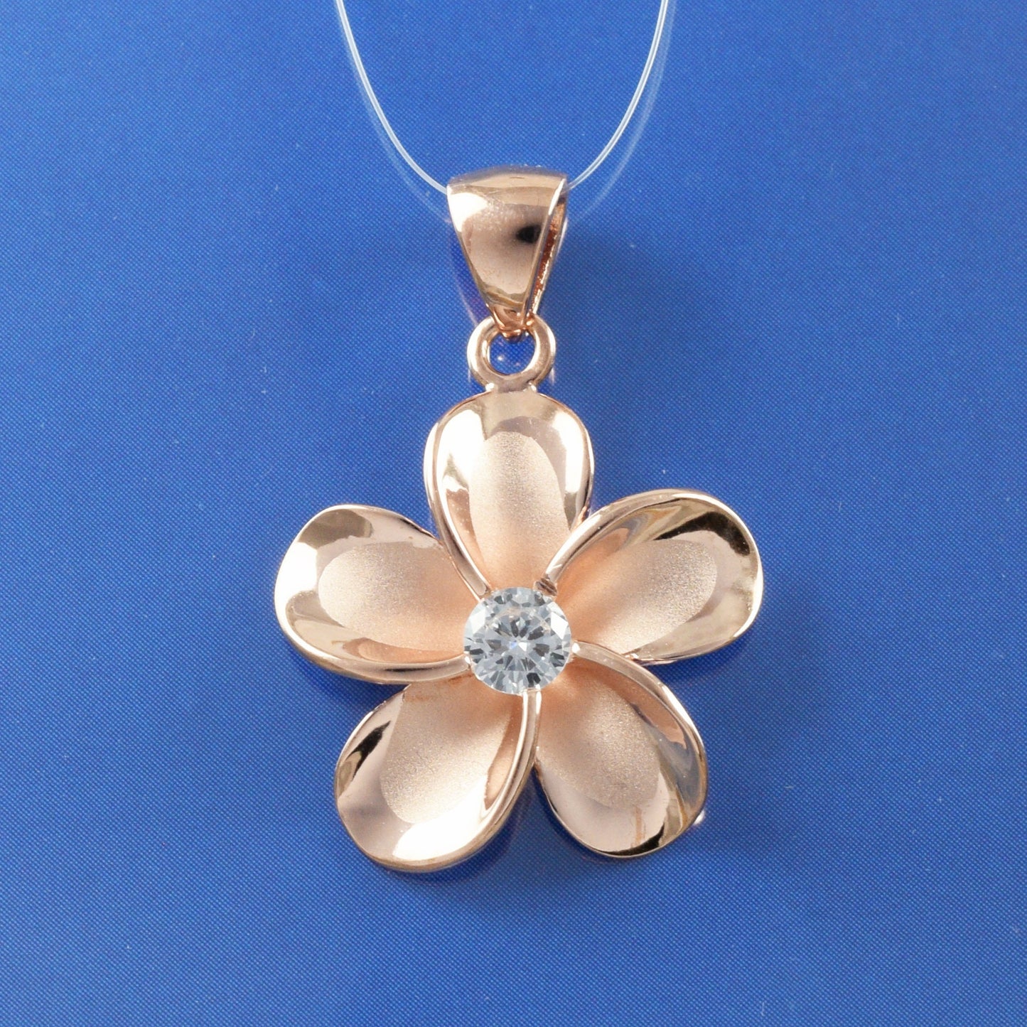 Hawaiian Plumeria Pendant, Sterling Silver Rose-Gold Plated Plumeria CZ Pendant, Christmas Anniversary Birthday Mom Gift