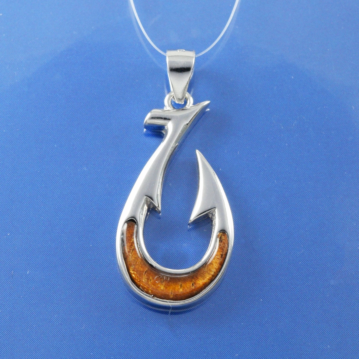 Hawaiian Genuine Koa Wood Fish Hook Pendant, Sterling Silver Koa Wood Fish Hook Pendant, Christmas Anniversary Birthday Gift