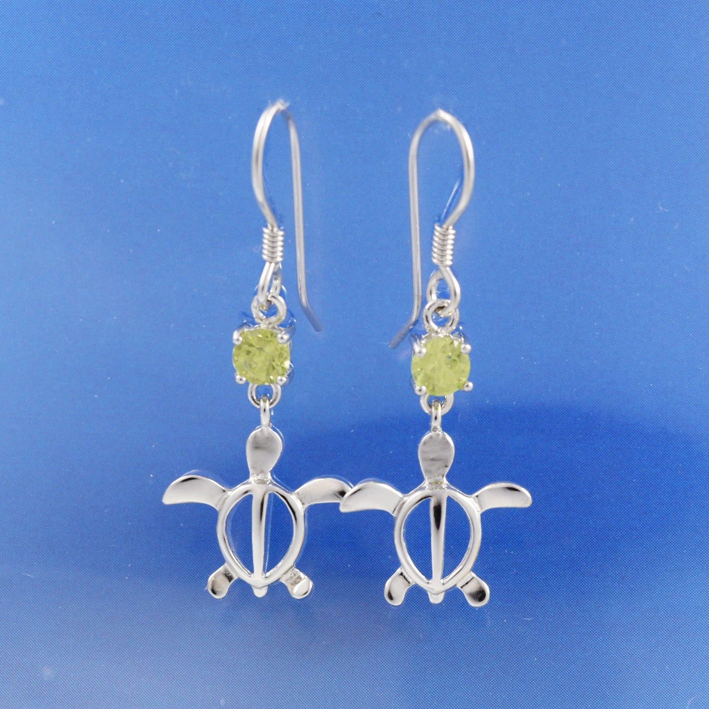 Hawaiian Genuine Peridot Sea Turtle Earrings, Sterling Silver Green Peridot Sea Turtle Dangle Earrings, Christmas Present Birthday Gift