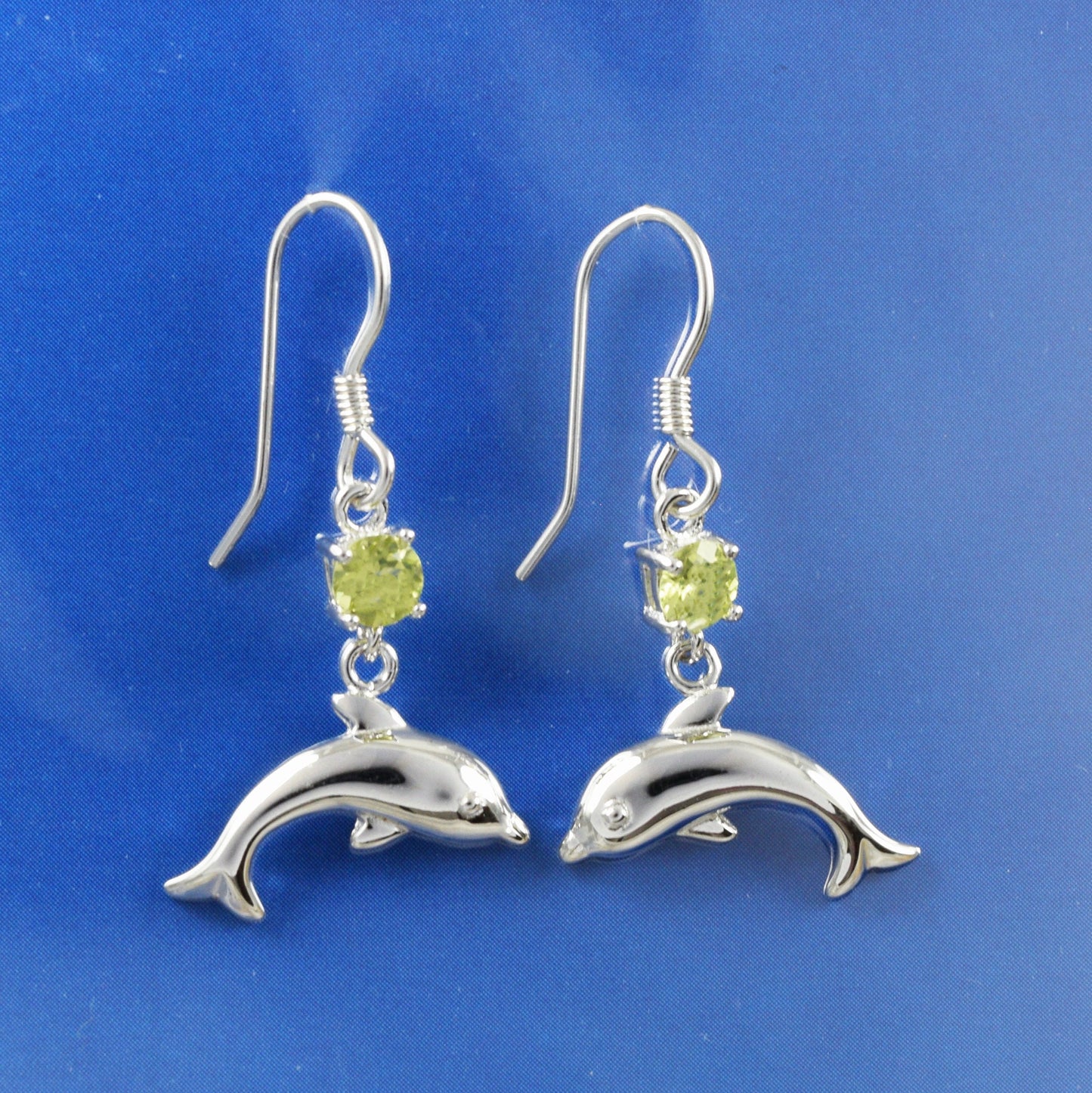 Hawaiian Genuine Peridot Dolphin Earrings, Sterling Silver Green Peridot Dolphin Dangle Earrings, Christmas Mom Birthday Gift