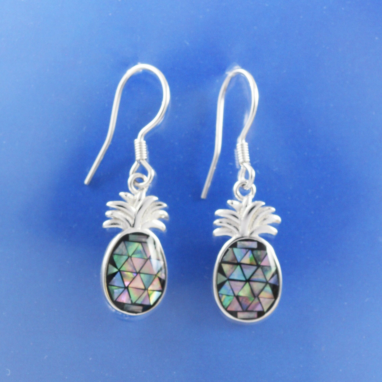Hawaiian Genuine Paua Shell Pineapple Earrings, Sterling Silver Abalone MOP Pineapple Dangle Earrings, Christmas Anniversary Birthday Gift