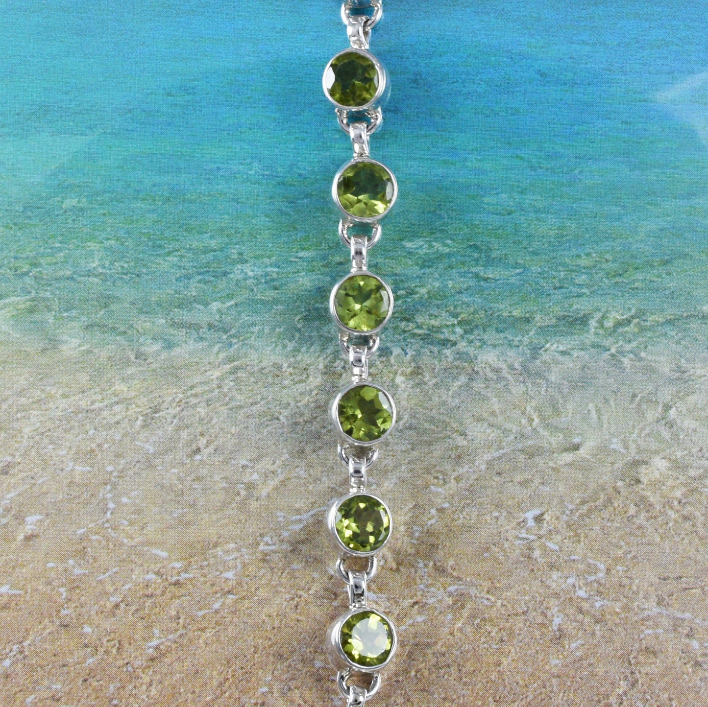 Hawaiian Genuine Green Peridot Round-Cut Bracelet, Sterling Silver Green Peridot Bracelet, Christmas Anniversary Birthday Mom Gift