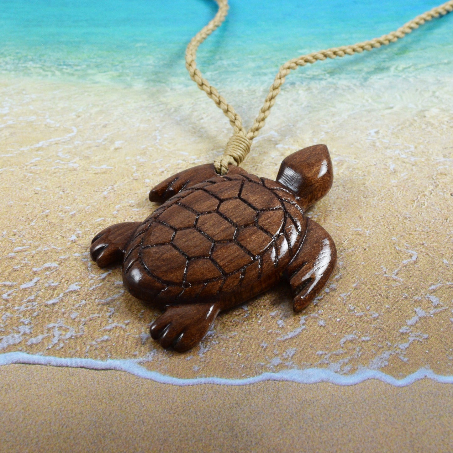 Hawaiian Genuine Koa Wood Sea Turtle Necklace, Hand Carved Koa Wood Sea Turtle Necklace, N9107 - Paradise Treasures Jewelry