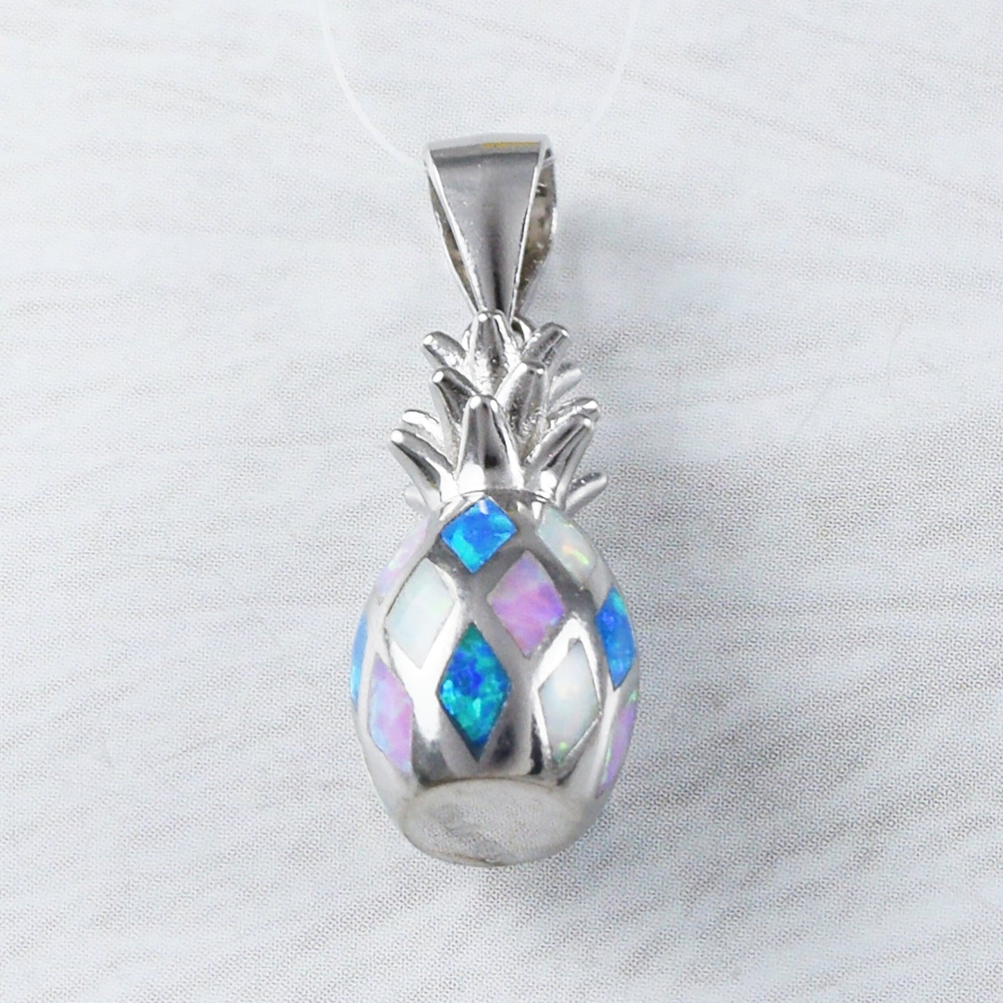 Hawaiian 3D Tri-color Opal Pineapple Pendant, Sterling Silver Blue White Pink Opal Pineapple Pendant, N9309 Birthday Gift