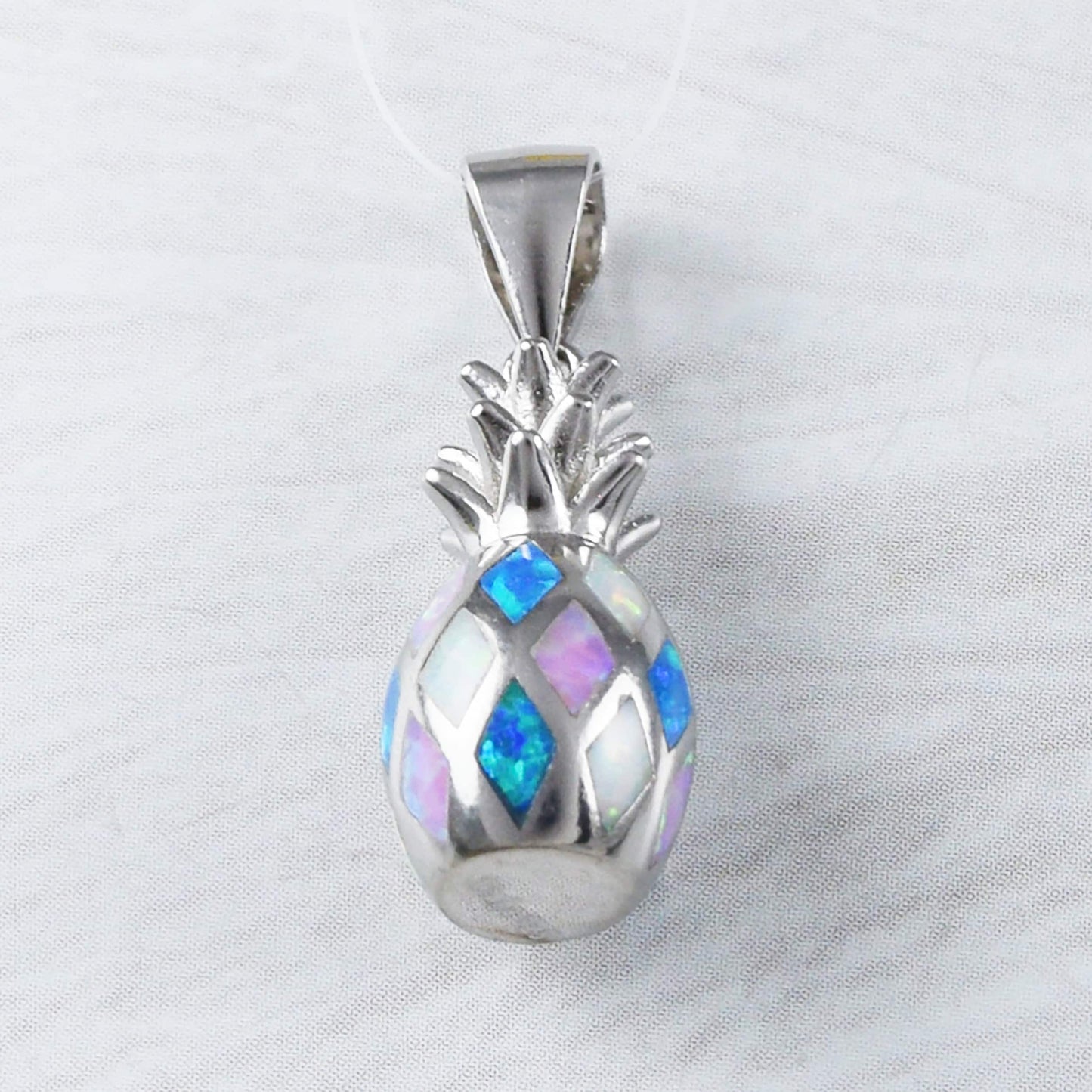 Hawaiian 3D Tri-color Opal Pineapple Pendant, Sterling Silver Blue White Pink Opal Pineapple Pendant, N9309 Birthday Gift