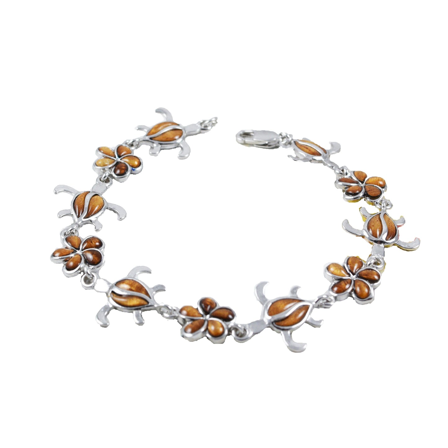 Beautiful Hawaiian Large Genuine Koa Wood Sea Turtle Plumeria Bracelet, Sterling Silver Koa Wood Turtle Bracelet, B3320 Birthday Mom Gift - Hawaii Treasures Shop
