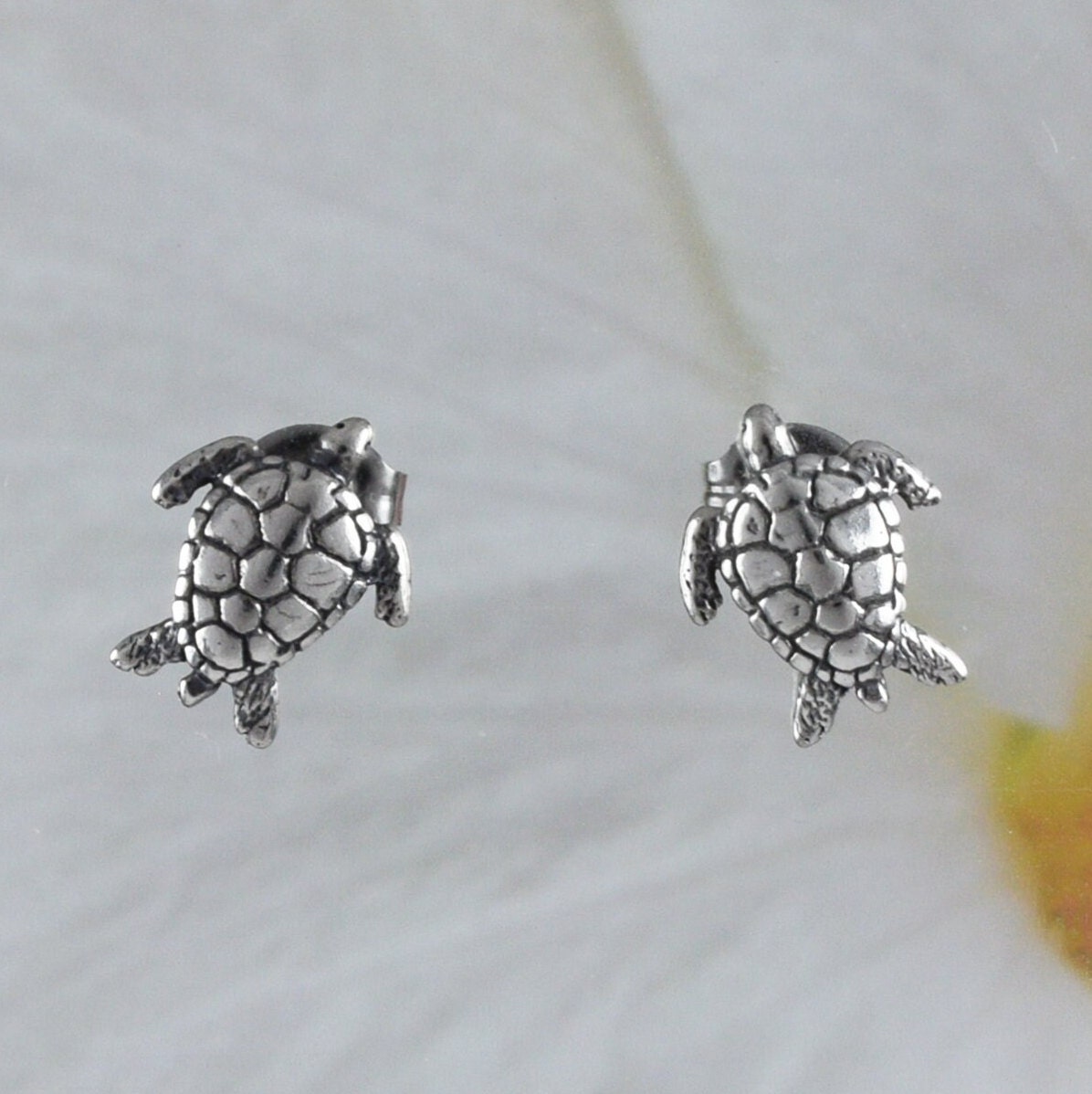 Silver Sea Turtle Earrings, Sterling Silver Turtle Stud Earrings, E8666 Birthday Wife Mom Mother Gift, Texan Jewelry