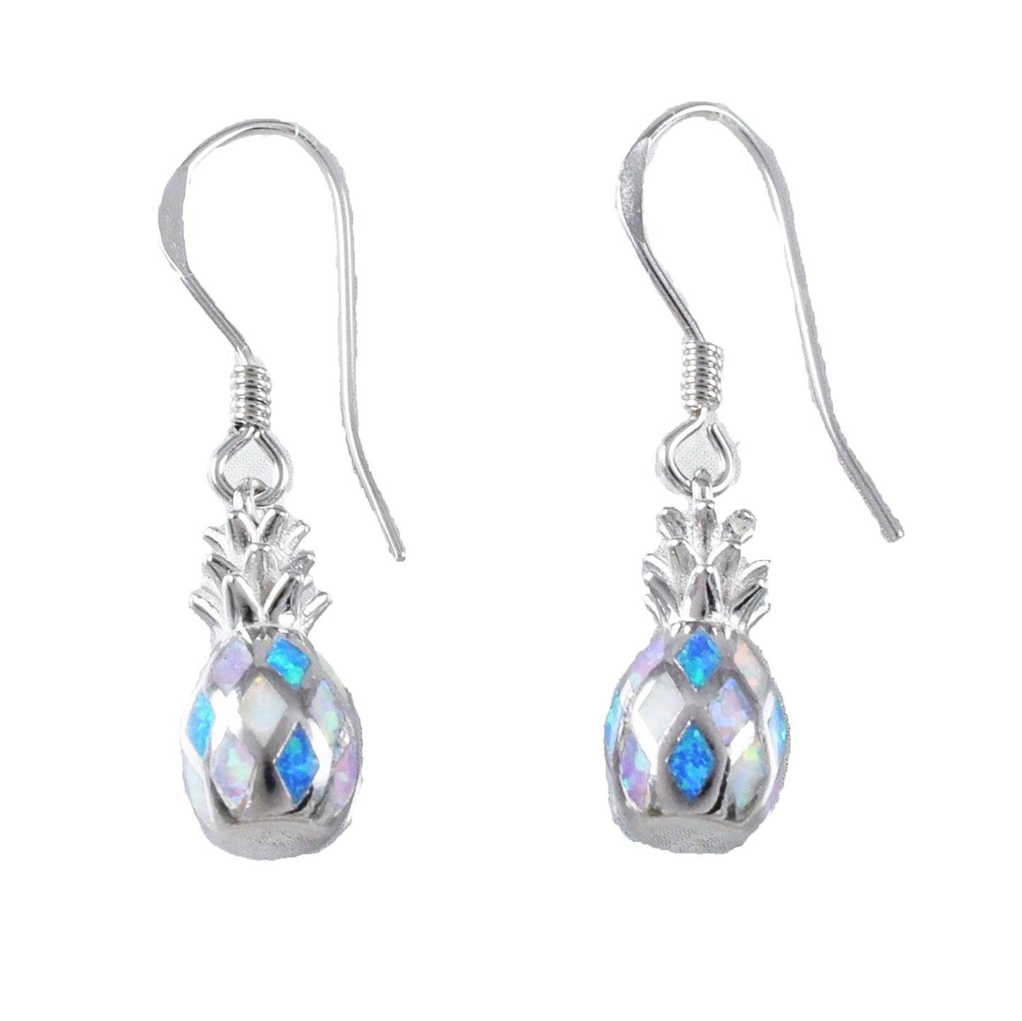 Hawaiian 3D Blue White Pink Opal Pineapple Earrings, Sterling Silver Pineapple Dangle Earrings, Hawaiian Christmas Mother Mom Birthday Gift