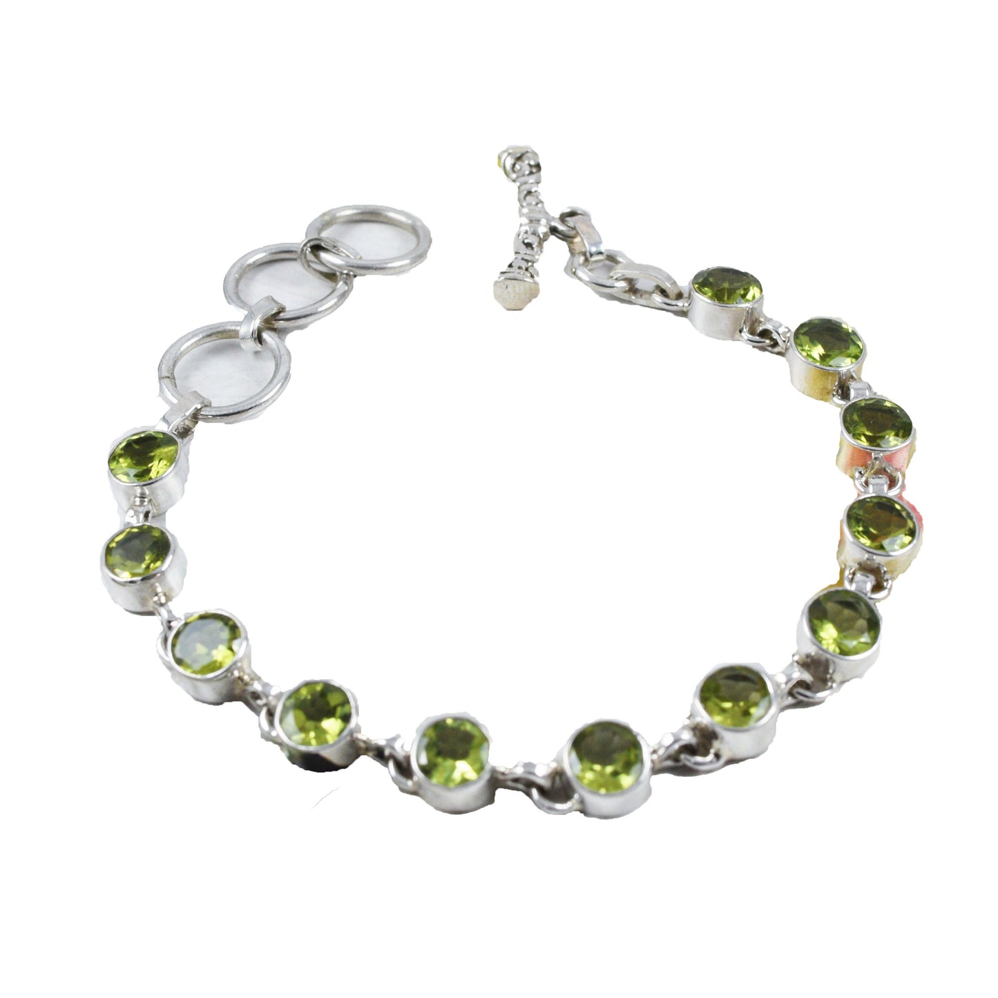 Hawaiian Genuine Green Peridot Round-Cut Bracelet, Sterling Silver Green Peridot Bracelet, Christmas Anniversary Birthday Mom Gift
