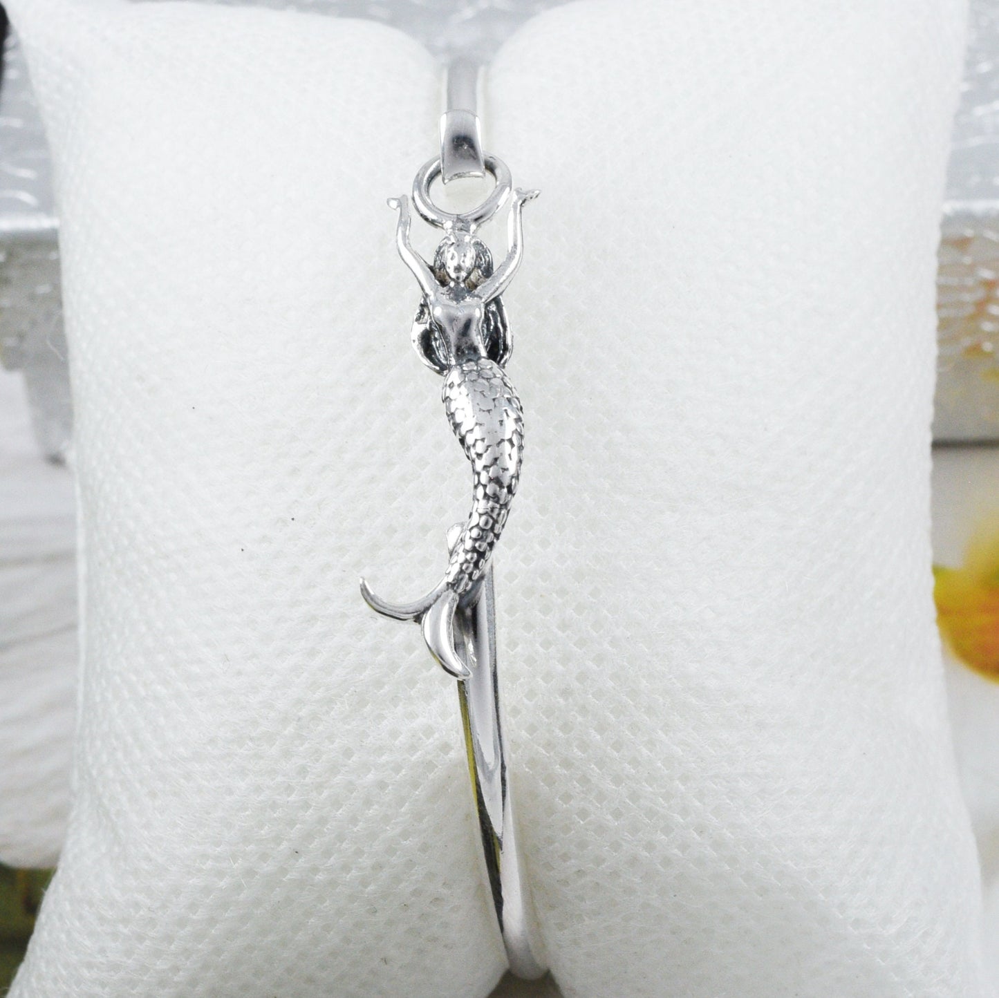 Hawaiian Mermaid Bangle Bracelet, Sterling Silver Mermaid Bracelet, Christmas Mother Mom Birthday Gift