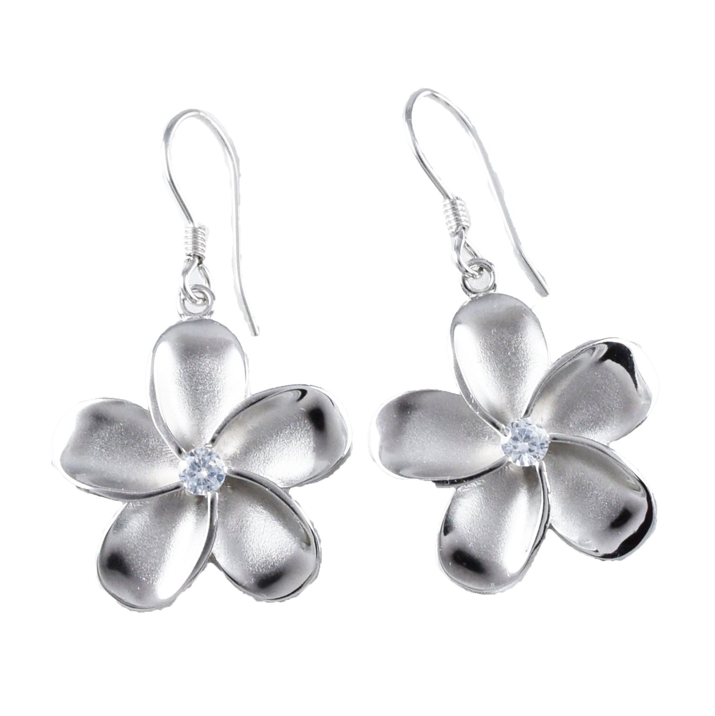 Hawaiian Large Plumeria Earrings, Sterling Silver Plumeria Flower CZ Dangle Earrings, Hawaiian Jewelry, Christmas Mom Birthday Gift