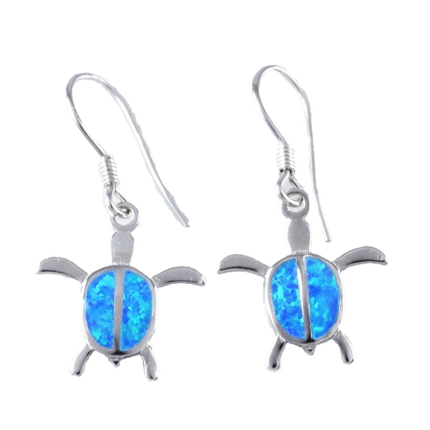 Hawaiian Blue Opal Sea Turtle Earrings, Sterling Silver Blue Opal Sea Turtle Dangle Earrings, Christmas Present Birthday Christmas Gift