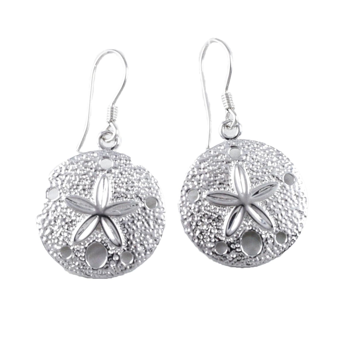 Hawaiian Large Sand Dollar Earrings, Sterling Silver Sand Dollar Dangle Earrings, Hawaiian Jewelry, Christmas Anniversary Birthday Gift