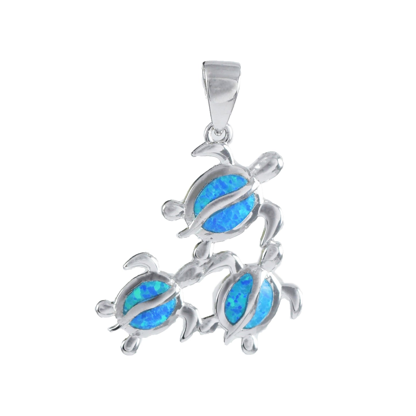 Hawaiian Blue Opal Mom & Small Sea Turtle Pendant, Sterling Silver Blue Opal 3 Turtle Pendant, Christmas Birthday Mom Gift