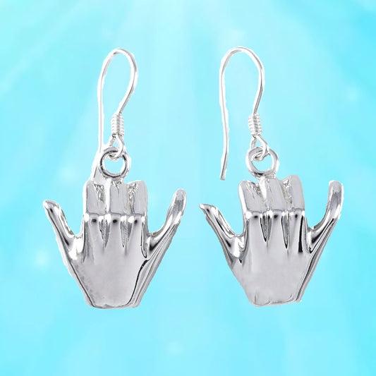Hawaiian Large 3D Shaka Hang Loose Earrings, Sterling Silver Hang Loose Dangle Earrings, Hawaiian Jewelry, Christmas Anniversary Birthday Gift