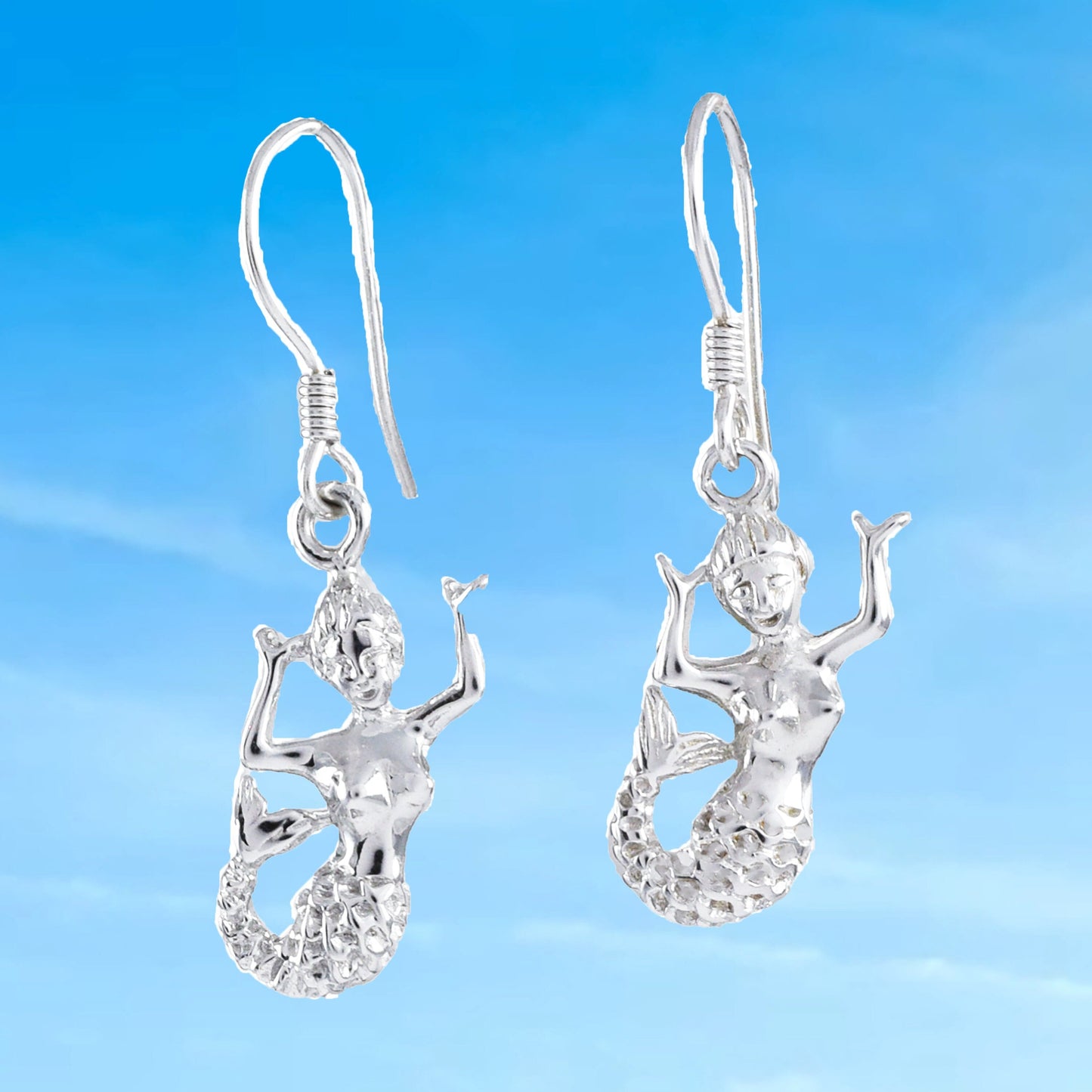 Hawaiian Large Mermaid Earrings, Sterling Silver Mermaid Dangle Earrings, E4137A Christmas Birthday Mom Gift