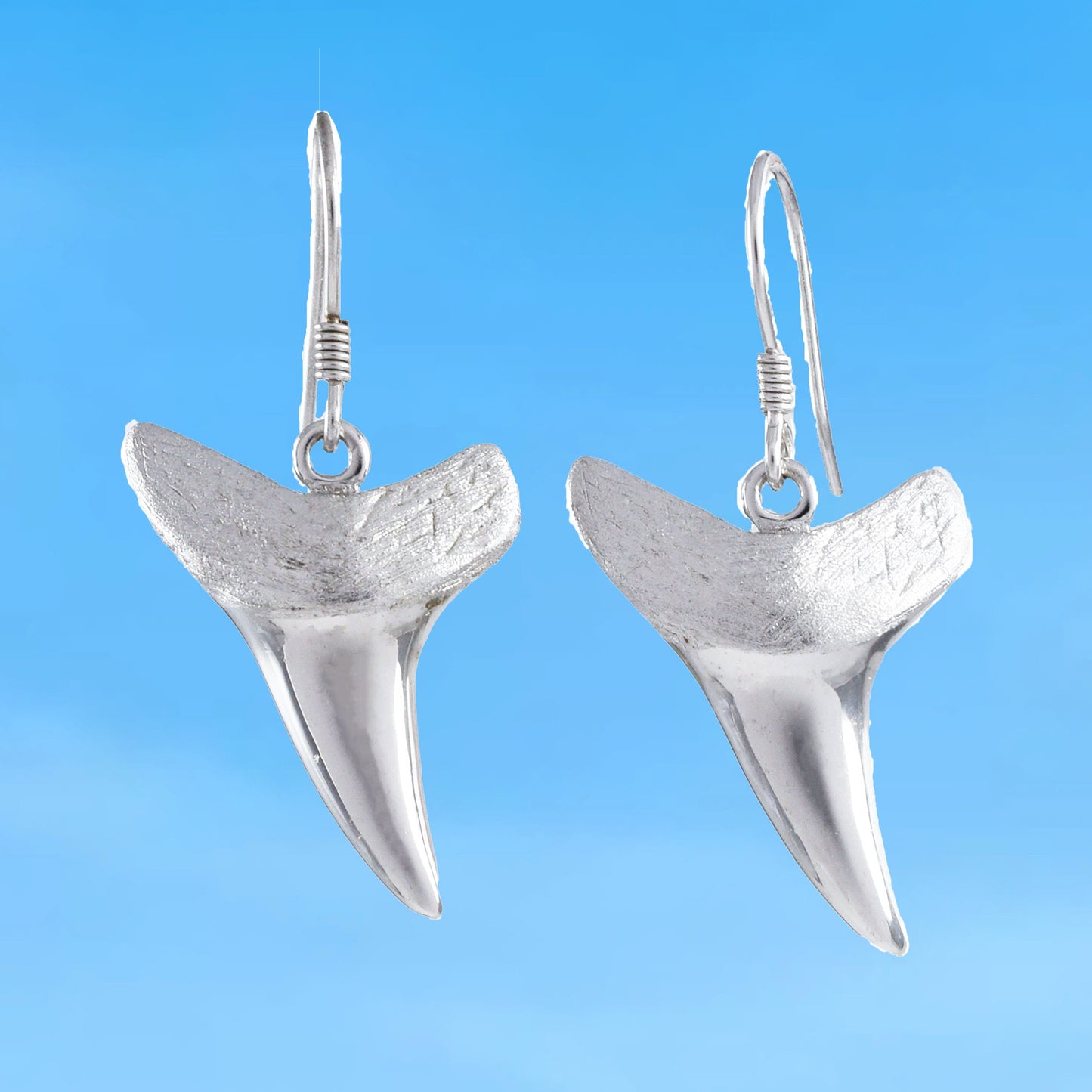 Hawaiian Large 3D Shark Teeth Earrings, Sterling Silver Shark Teeth Dangle Earrings, E4148A Mother Birthday Mom Gift