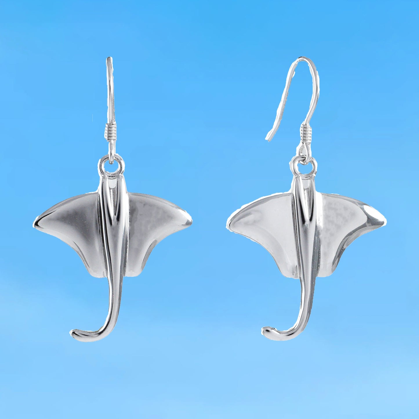 Hawaiian X-Large Stingray Earrings, Sterling Silver Sting Ray Dangle Earrings, W4153 Birthday Wife Mom Mother Gift, Island Jewelry