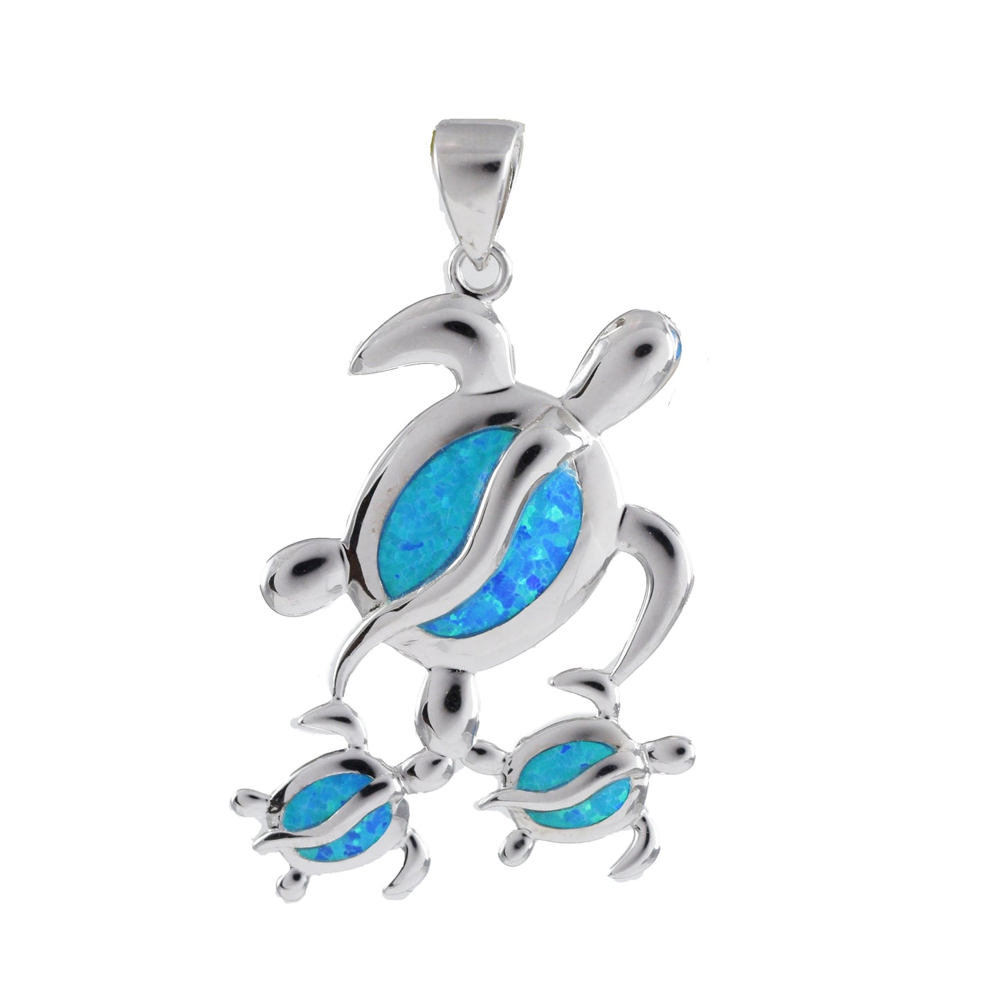 Hawaiian Blue Opal Mom & Small Sea Turtle Pendant, Sterling Silver Blue Opal Turtle Pendant, Christmas Birthday Mom Gift