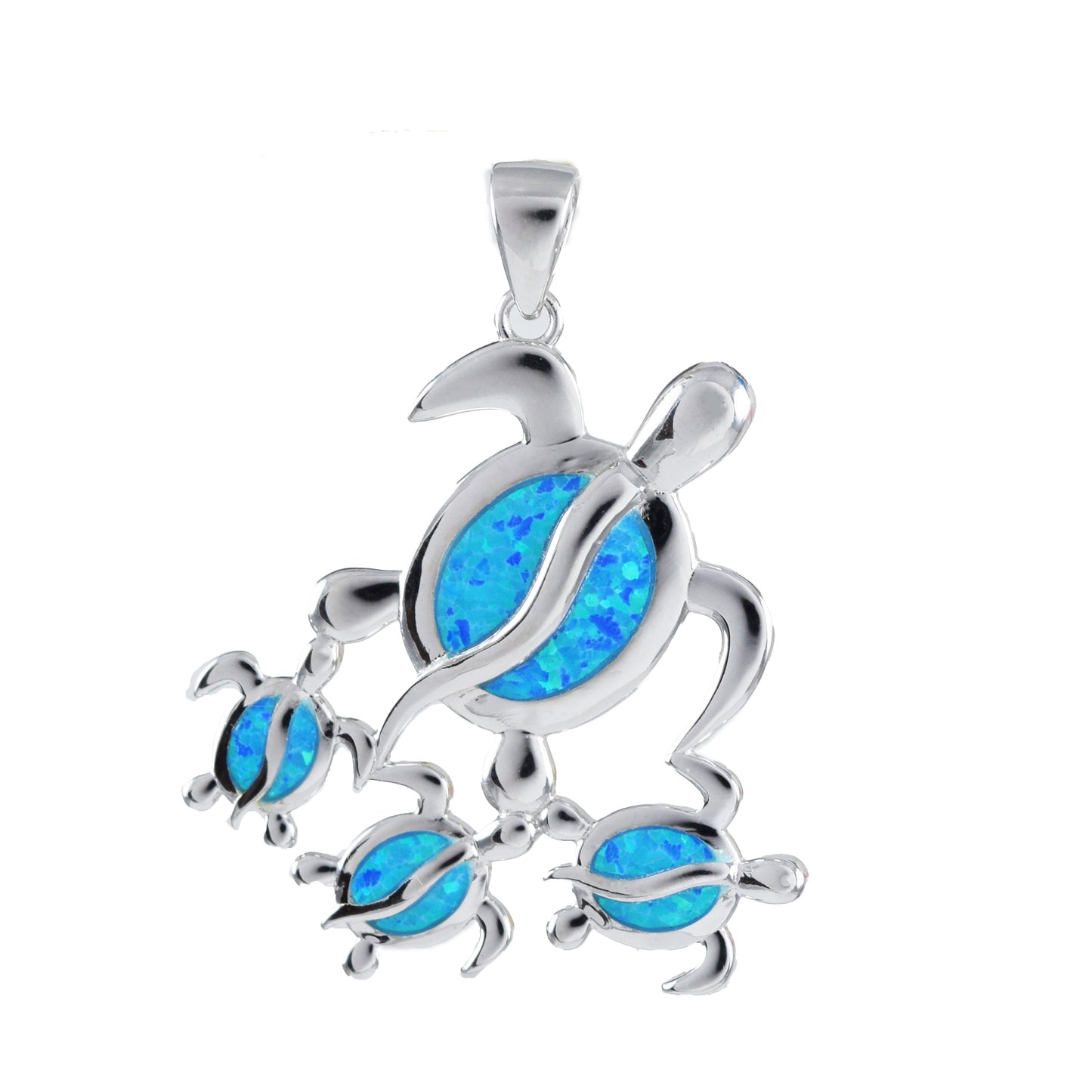 Hawaiian Blue Opal Mom & Small Sea Turtle Pendant, Sterling Silver Blue Opal Turtle Pendant, Christmas Birthday Mother Gift