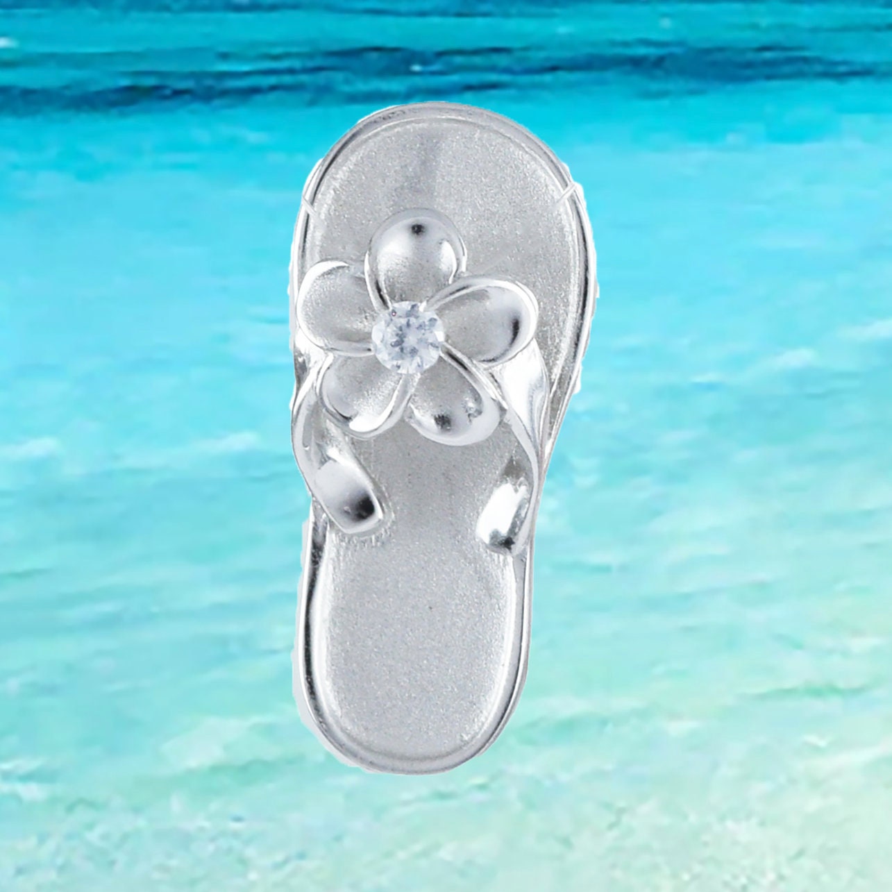 Hawaiian Plumeria Slipper Pendant, Sterling Silver Plumeria CZ Sandal Pendant, Hawaiian Jewelry, Christmas Anniversary Birthday Gift