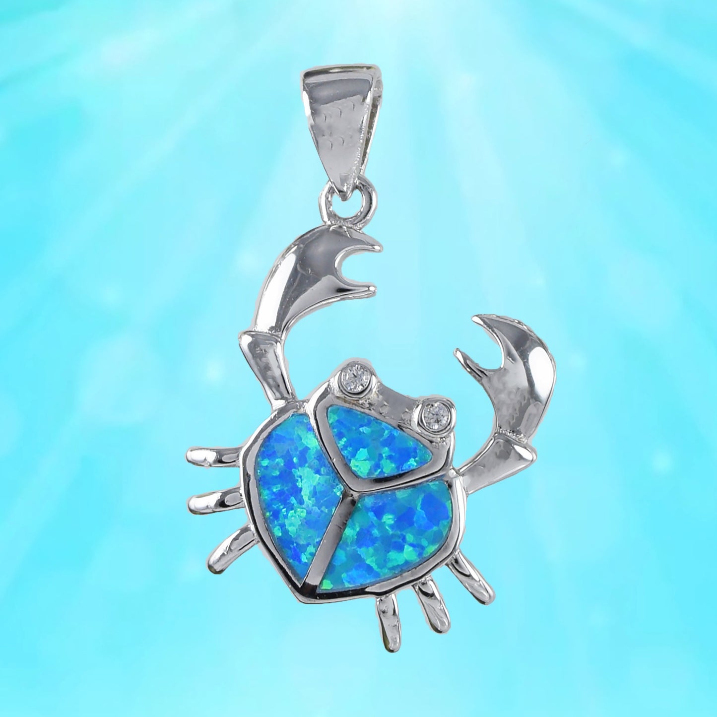 Hawaiian Blue Opal Crab Pendant, Sterling Silver Blue Opal Inlay Crab CZ Eye Pendant, Hawaiian Jewelry, Christmas Mom Birthday Gift