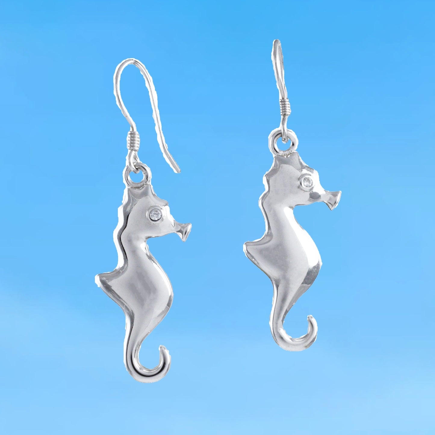 Hawaiian Large Seahorse Earrings, Sterling Silver Sea Horse Dangle Earrings, W4155 Birthday Wife Mom Mother Gift