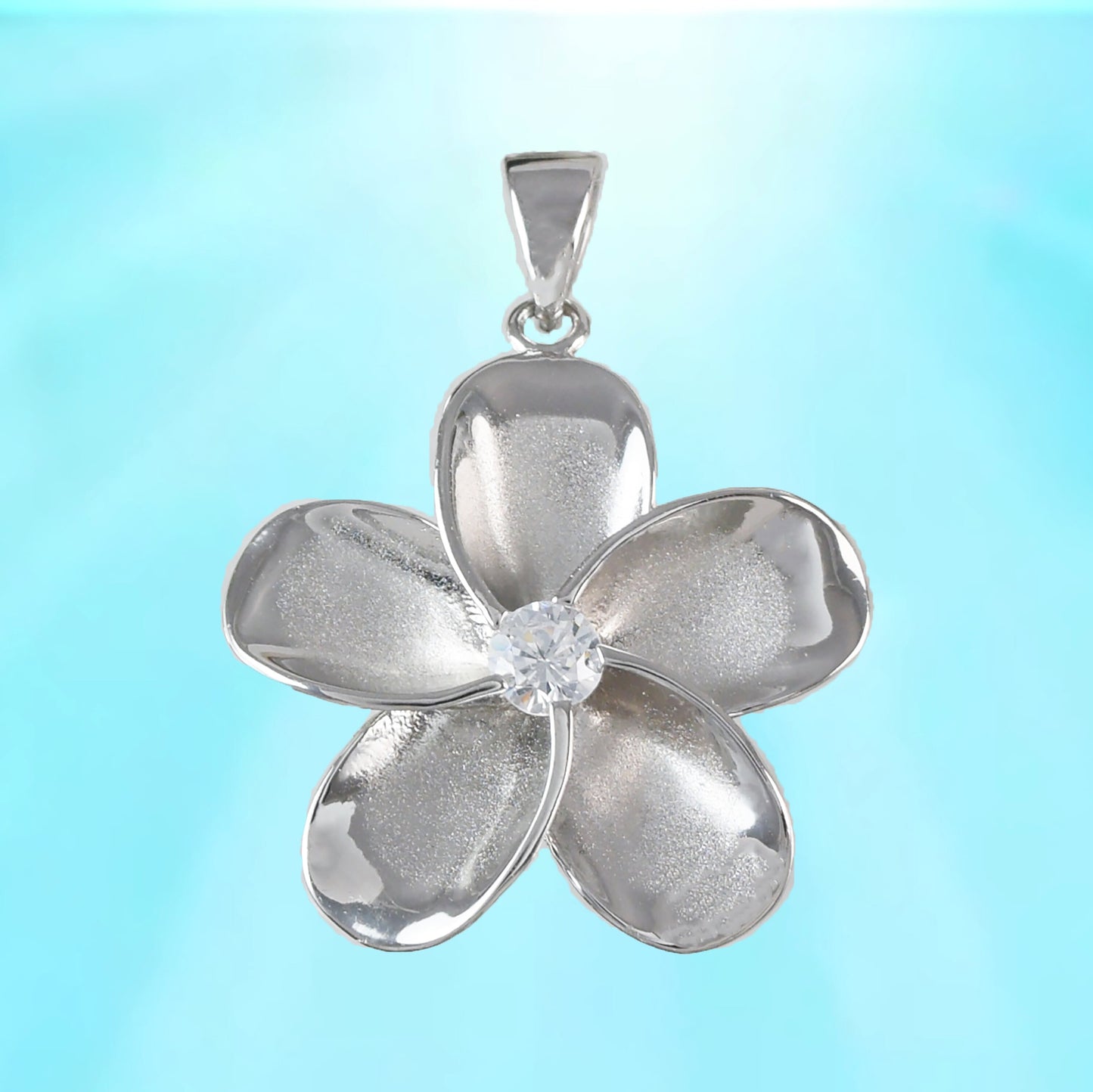 Hawaiian Plumeria Pendant, Sterling Silver Plumeria CZ Pendant, Hawaiian Jewelry Christmas Present, Anniversary Gift Birthday Gift