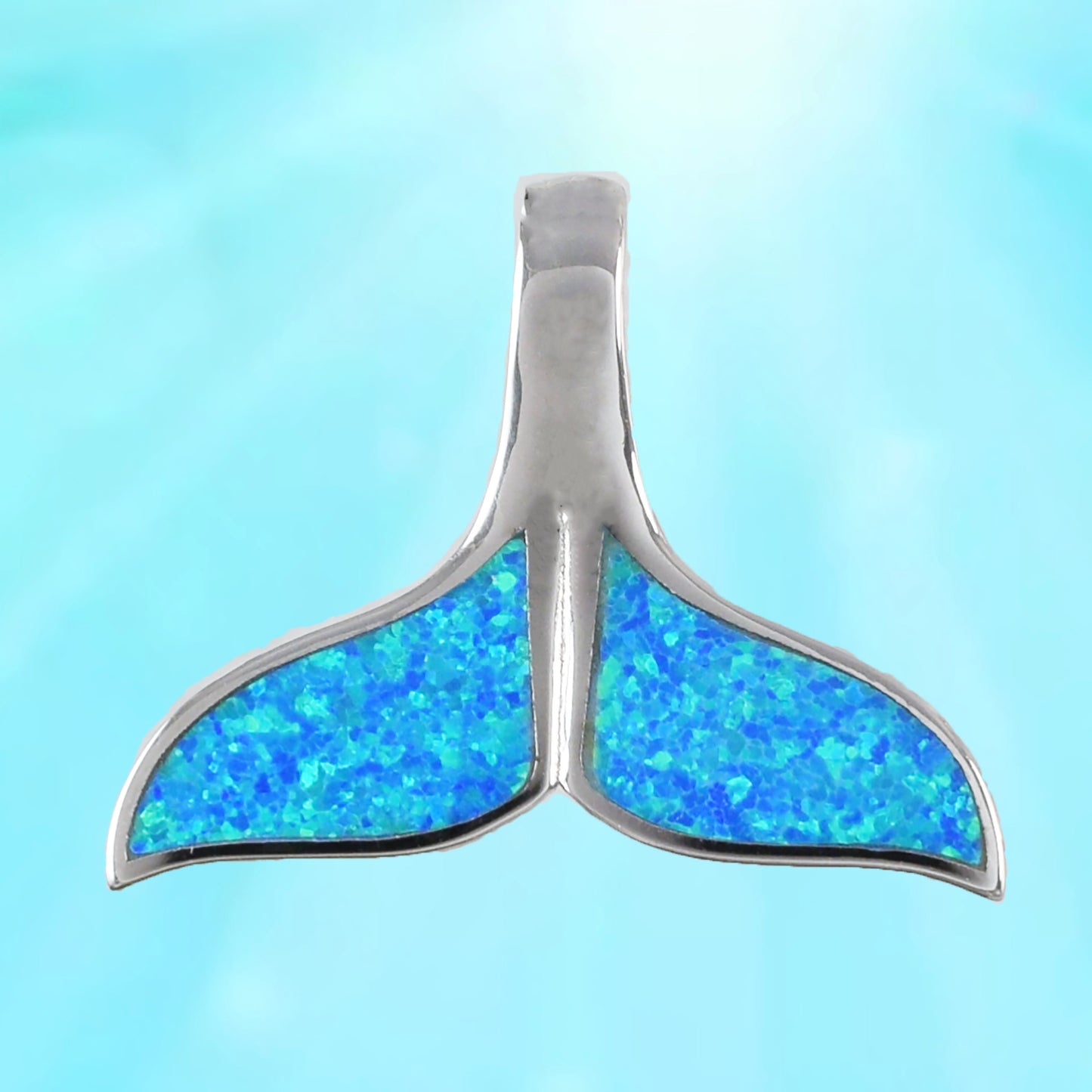 Hawaiian Blue Opal Whale Tail Pendant, Sterling Silver Blue Opal Inlay Whale Tail Pendant, Christmas Present Birthday Gift