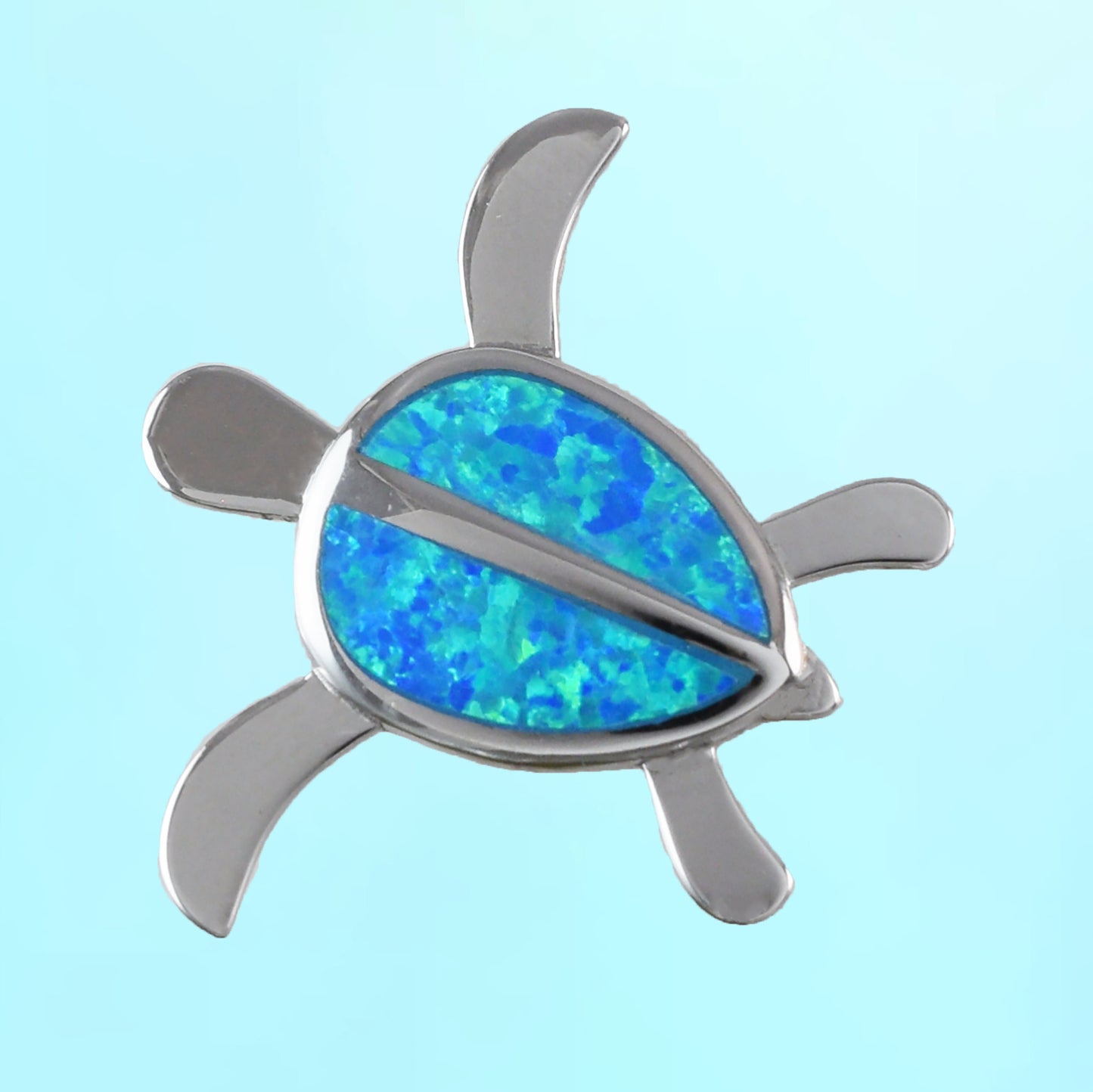 Hawaiian Large Blue Opal Sea Turtle Pendant, Sterling Silver Blue Opal Inlay Sea Turtle Pendant, Mom Christmas Birthday Gift