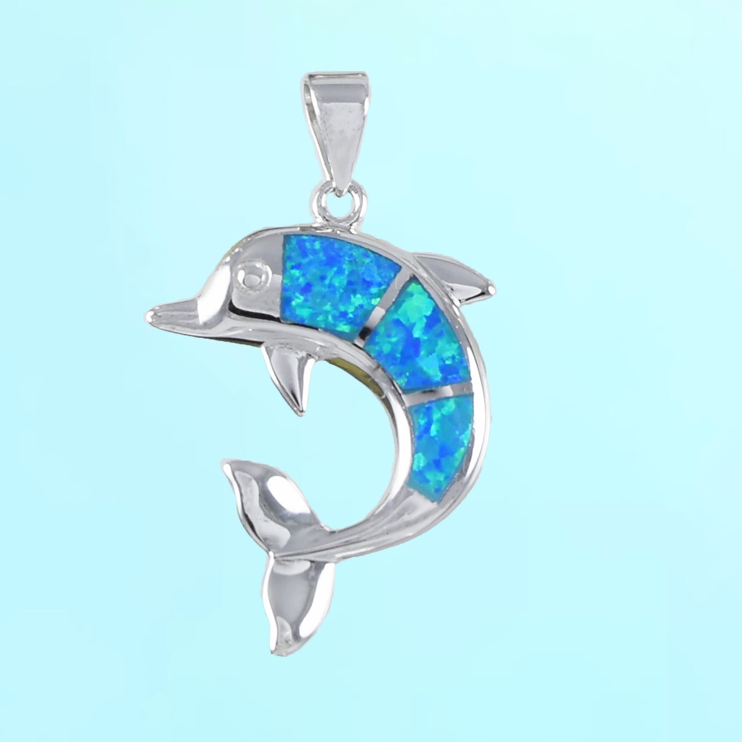 Hawaiian Blue Opal Dolphin Pendant, Sterling Silver Blue Opal Inlay Dolphin Pendant, Christmas Anniversary Birthday Mom Gift