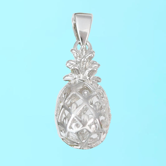 Hawaiian 3D Pineapple Pendant, Sterling Silver 3D Pineapple Charm Pendant, Hawaiian Jewelry, Christmas Anniversary Birthday Gift