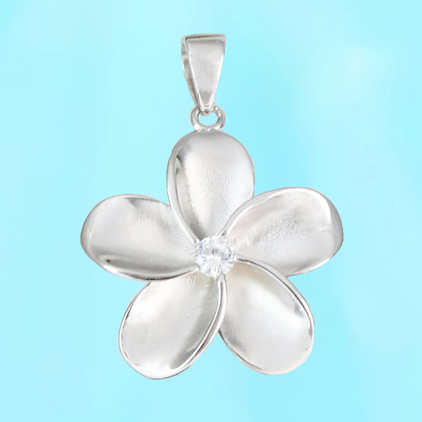 Hawaiian Plumeria Pendant, Silver Plumeria W. CZ Pendant, Hawaiian Jewelry Christmas Present, Anniversary Gift, Birthday Gift