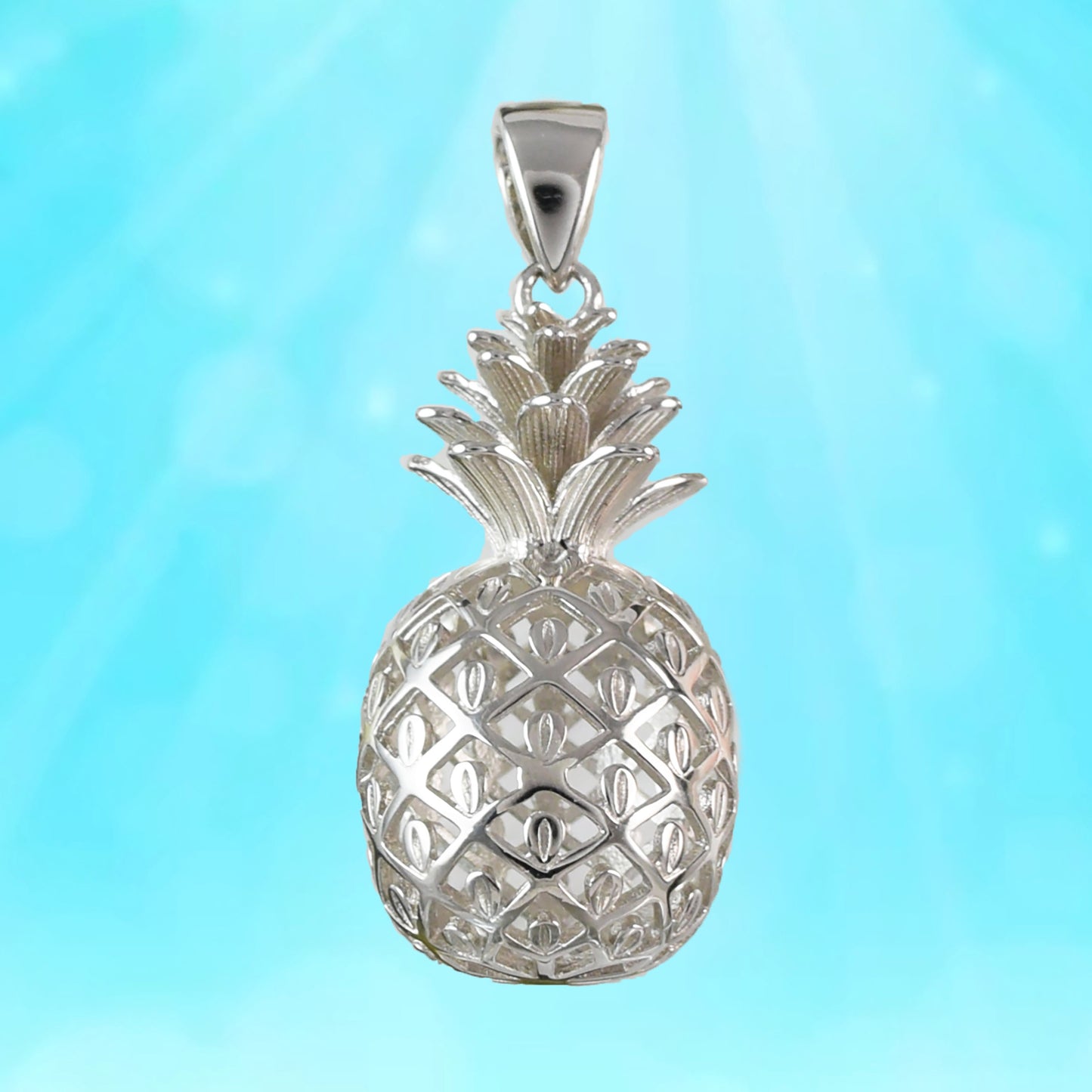 Hawaiian Extra-Large 3D Pineapple Pendant, Sterling Silver 3D Pineapple Pendant, Hawaiian Jewelry, Christmas Mom Birthday Gift