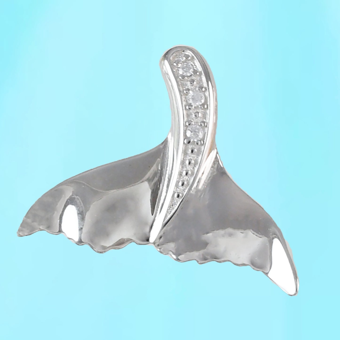 Hawaiian Whale Tail Pendant, Sterling Silver Whale Tail CZ Pendant, Hawaiian Jewelry, Christmas Anniversary Birthday Gift