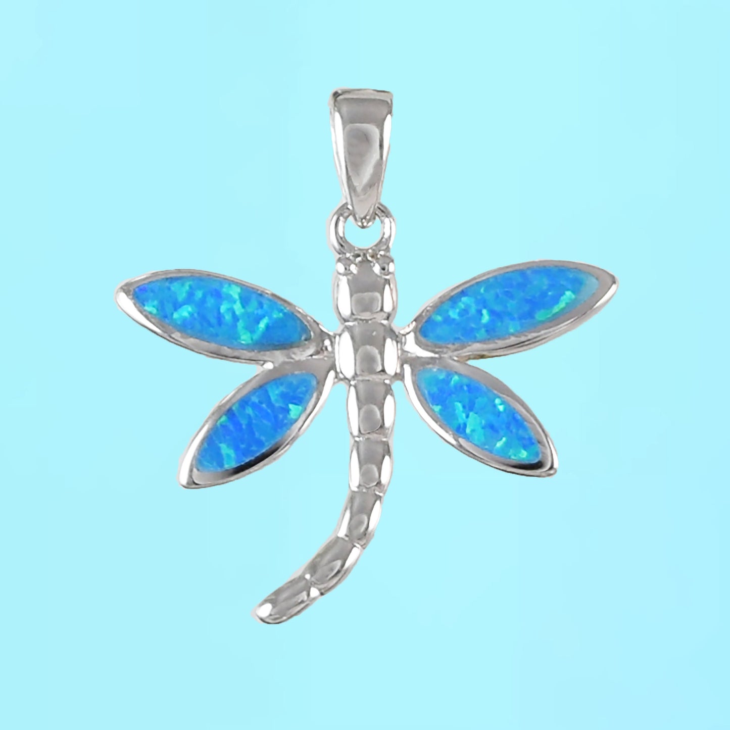 Hawaiian Blue Opal Dragonfly Pendant, Sterling Silver Blue Opal Inlay Dragonfly Pendant, Christmas Present, Birthday Gift