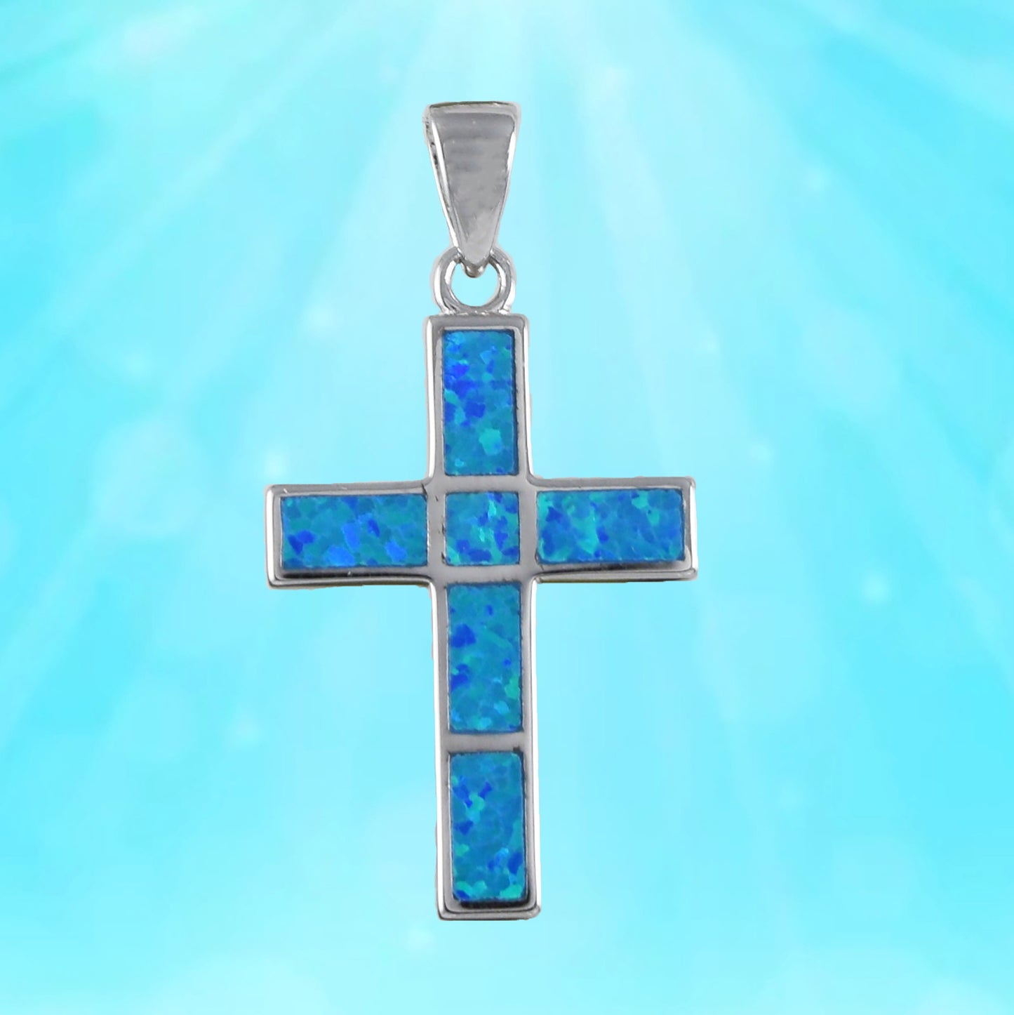 Hawaiian Blue Opal Cross Pendant, Sterling Silver Blue Opal Inlay Cross Pendant, Christmas Anniversary Birthday Gift