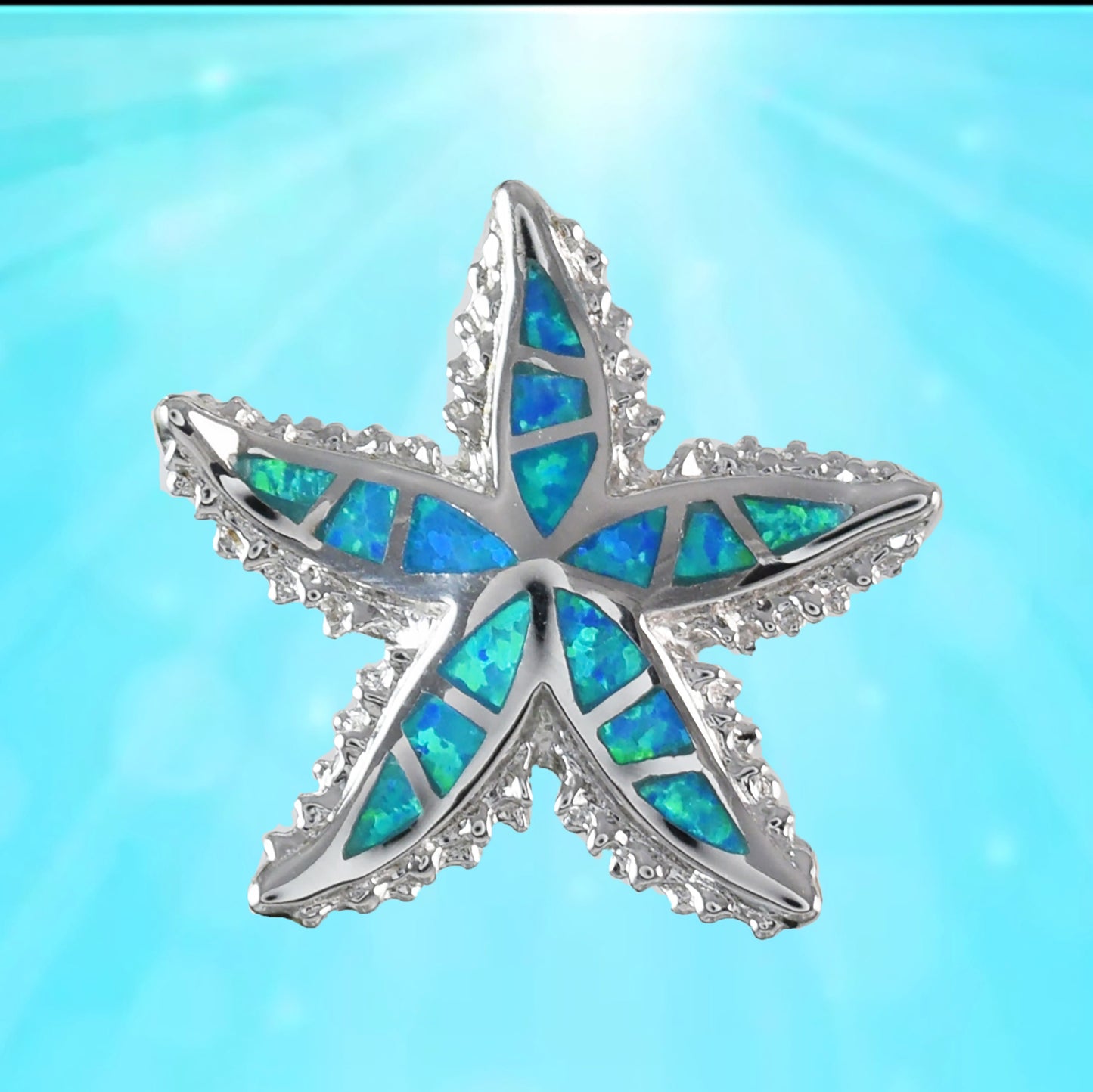 Hawaiian Blue Opal Starfish Pendant, Sterling Silver Blue Opal Inlay Star Fish Pendant Hawaiian Jewelry, Christmas Birthday Mom Gift