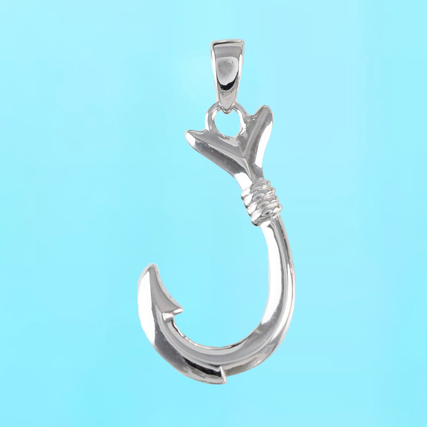 Hawaiian 3D Fish Hook Pendant, Sterling Silver Fish Hook Charm Pendant, Hawaiian Jewelry, Christmas Anniversary Birthday Gift