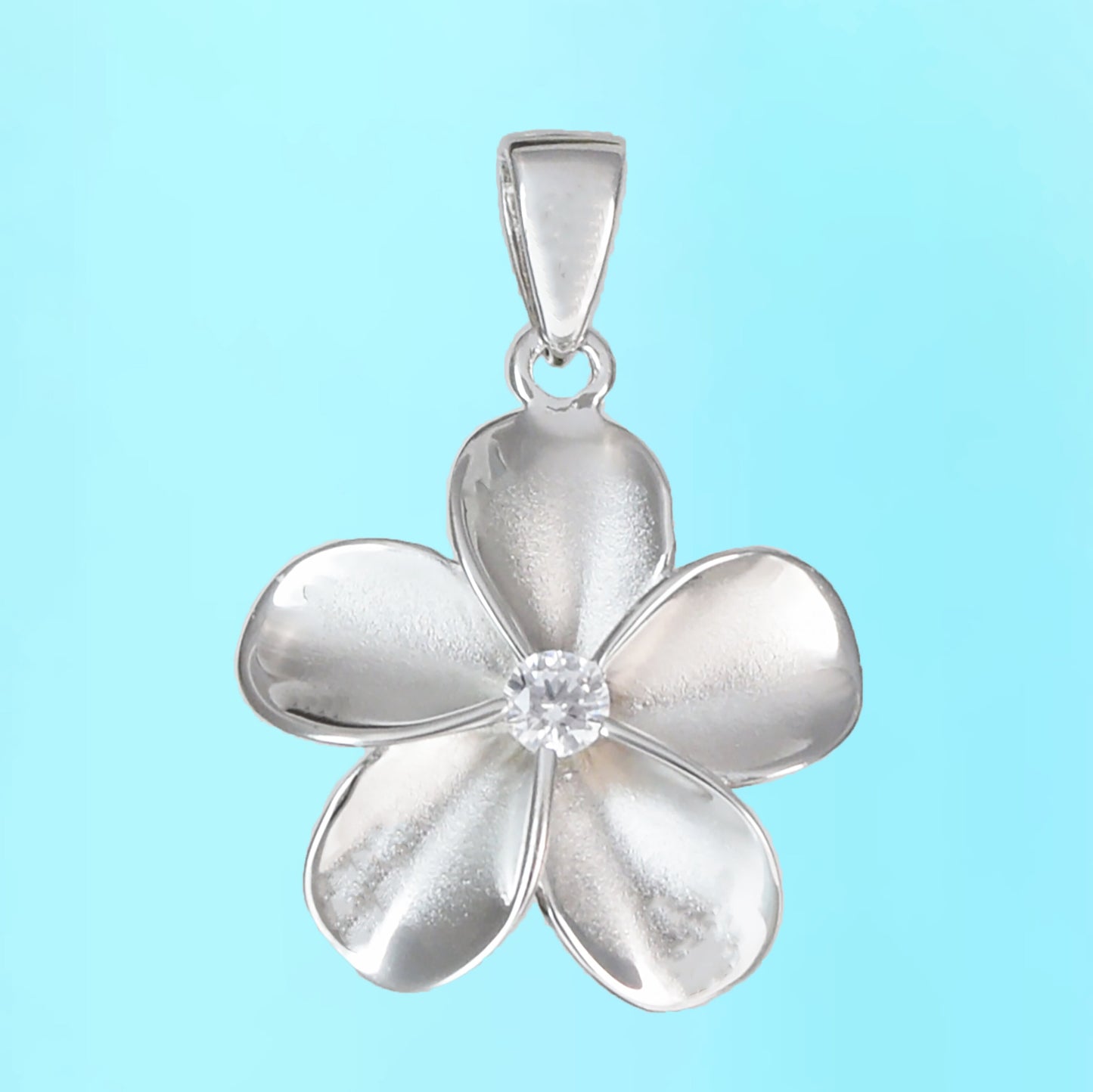 Hawaiian Plumeria Pendant, Sterling Silver Plumeria CZ Charm Pendant, Hawaiian Jewelry, Christmas Anniversary Birthday Mom Gift