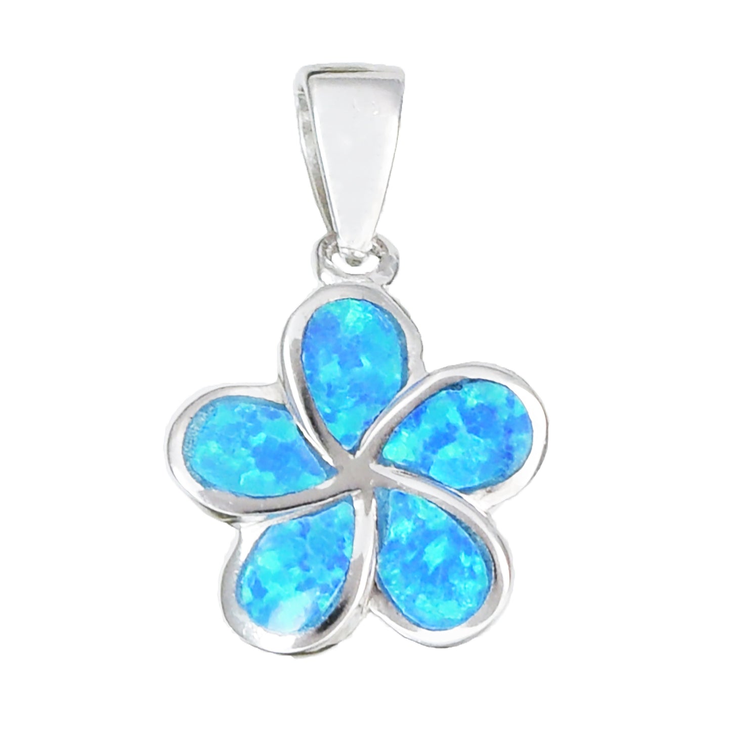 Hawaiian Blue Opal Plumeria Pendant, Silver Blue Opal Inlay Plumeria Charm, Hawaiian Jewelry, Christmas Anniversary Birthday Gift