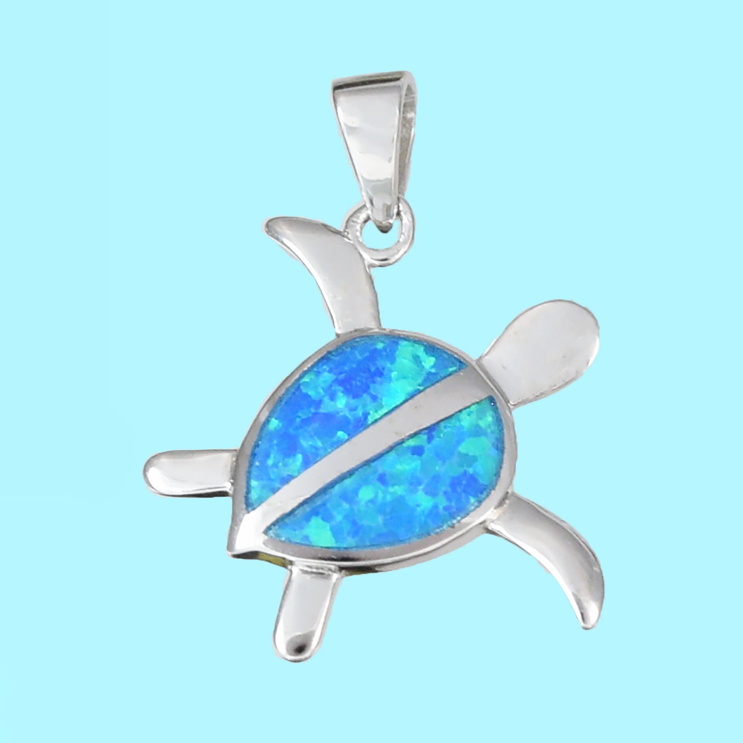 Hawaiian Blue Opal Sea Turtle Pendant, Sterling Silver Blue Opal Turtle Charm Pendant, Christmas Anniversary Birthday Gift